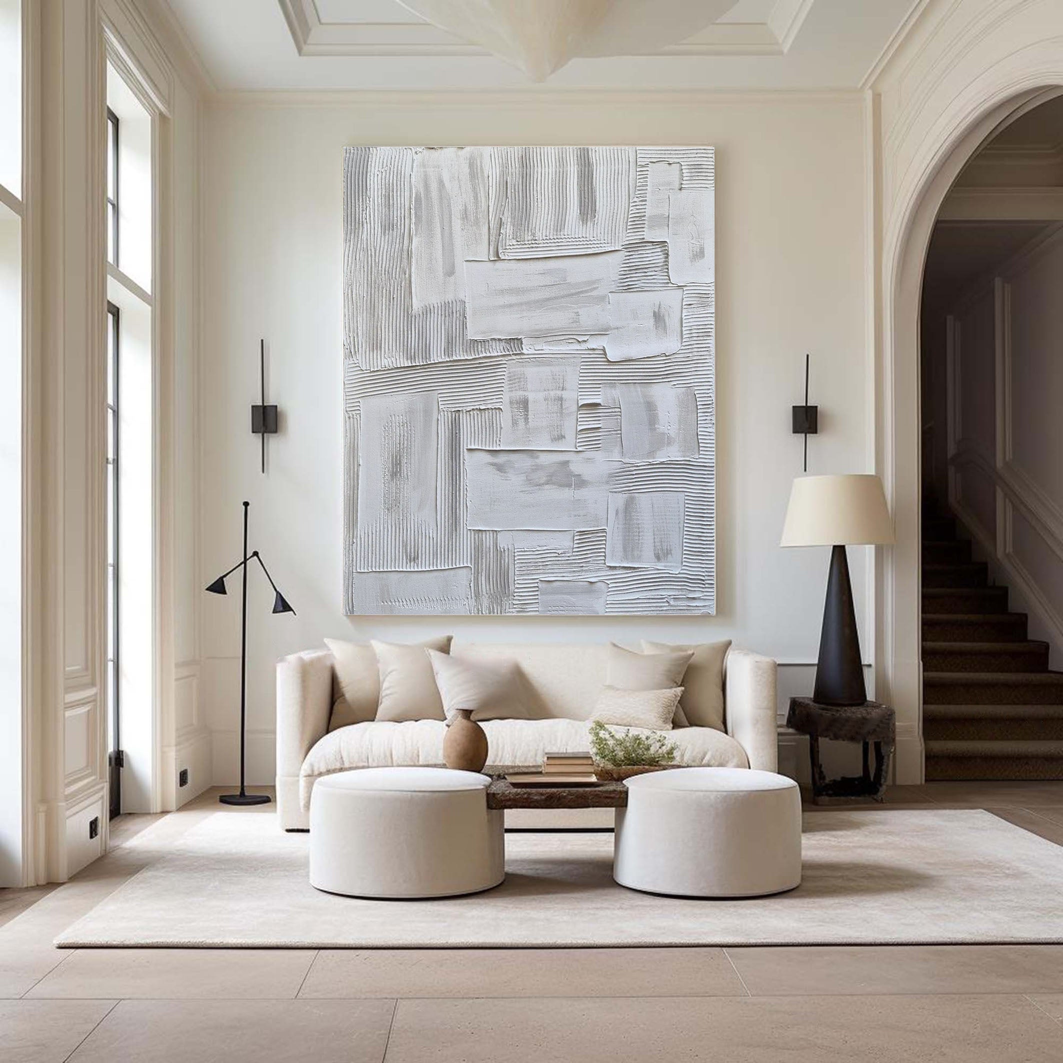 Modern Geometry Textured White Wall Art