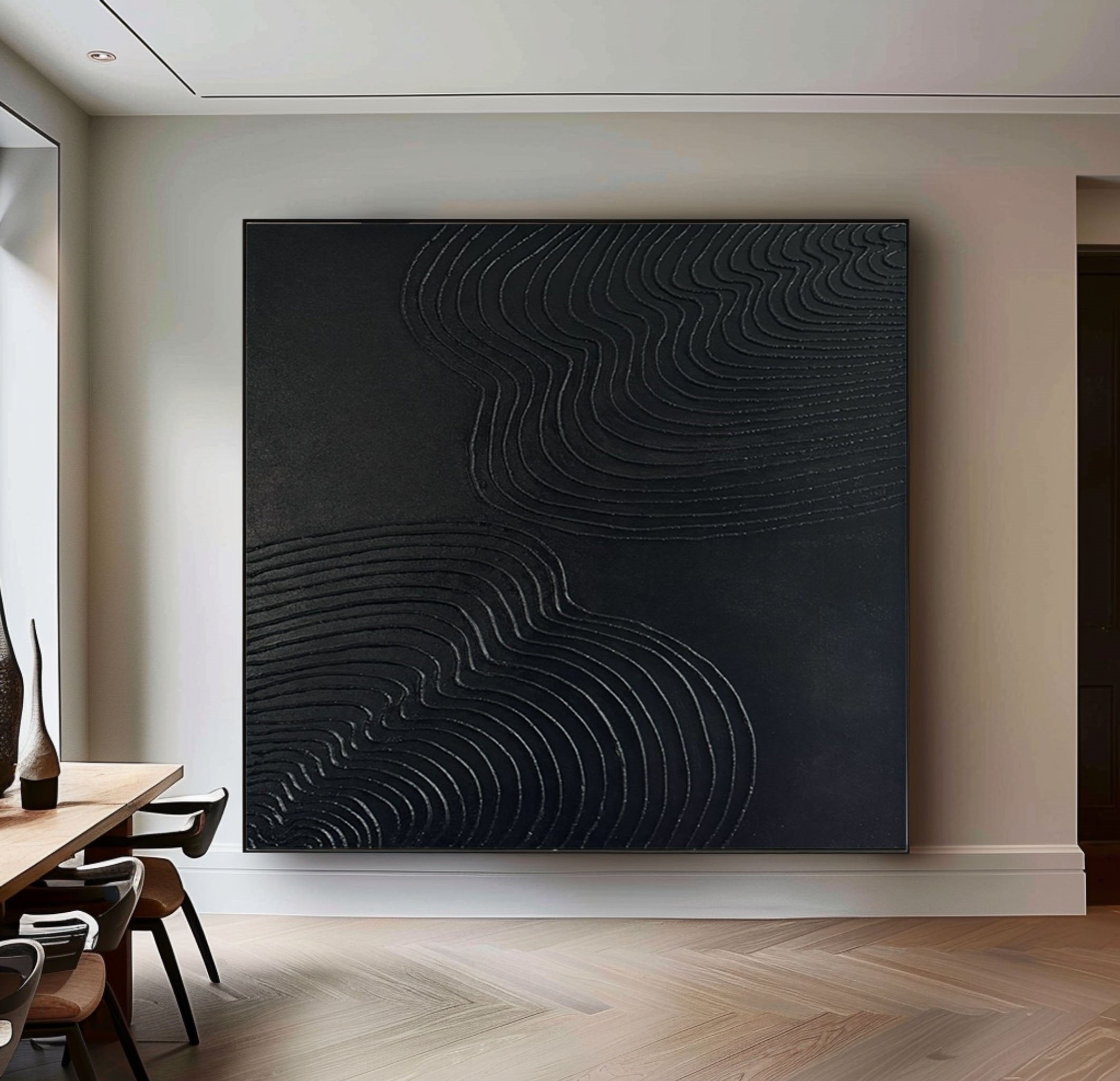 Mystic Waves Black Textured Minimalist Wall Art #MM084