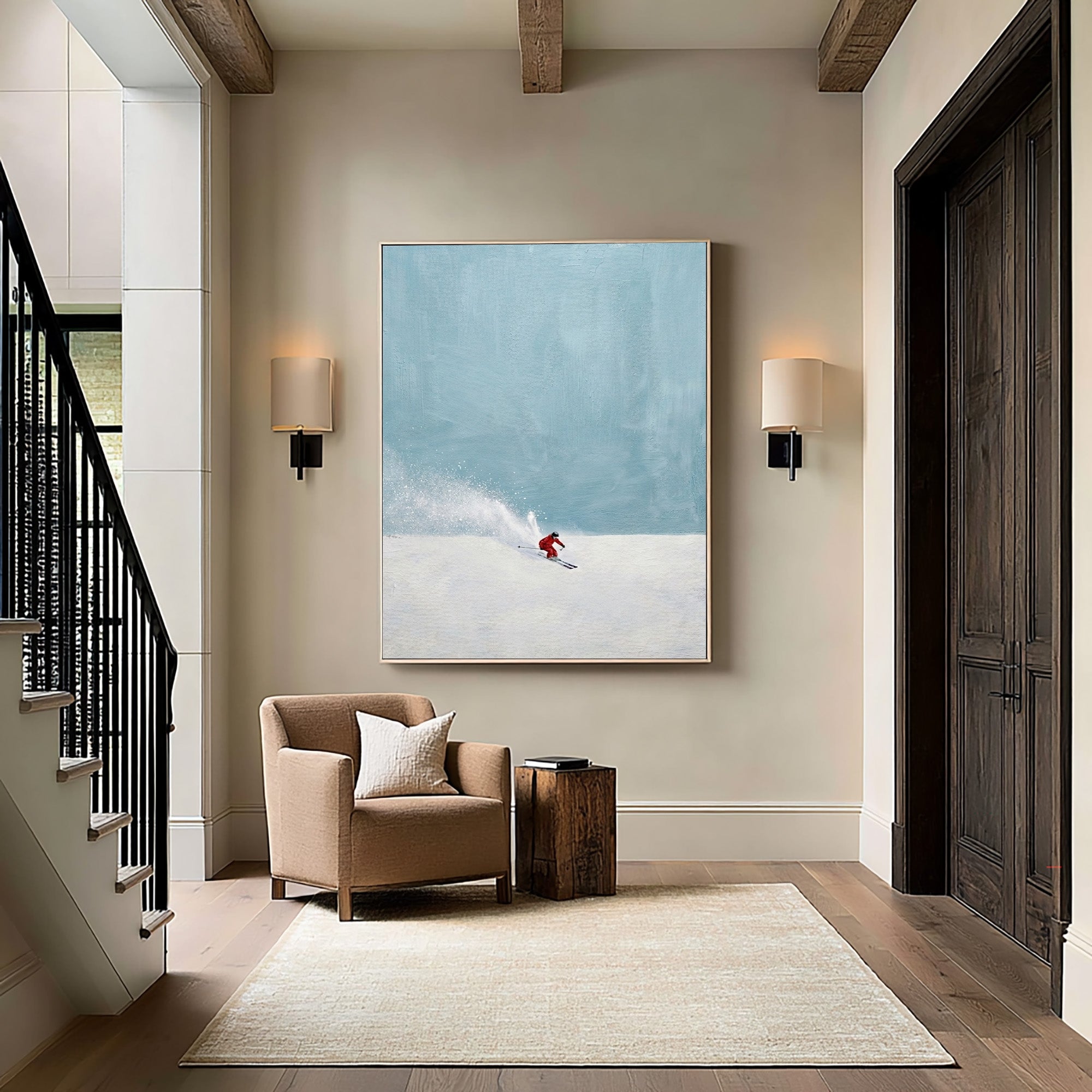 Large Modern Skier Wall Art Minimalist Alpine Snow Canvas Painting