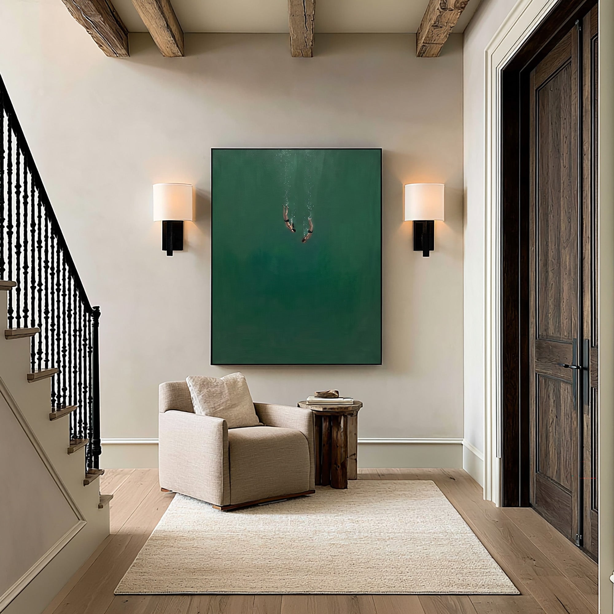 Large Minimalist Ocean Diver Wall Art Modern Coastal Canvas Painting