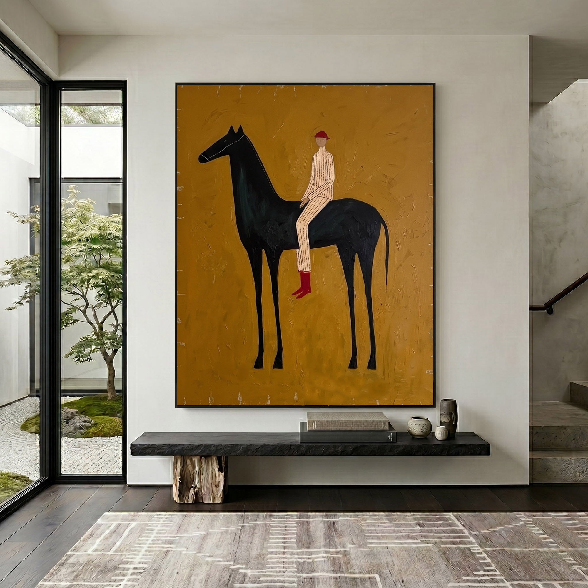 Large Cowboy Horse Wall Art Modern Western Oil Painting Southwestern Ranch Artwork