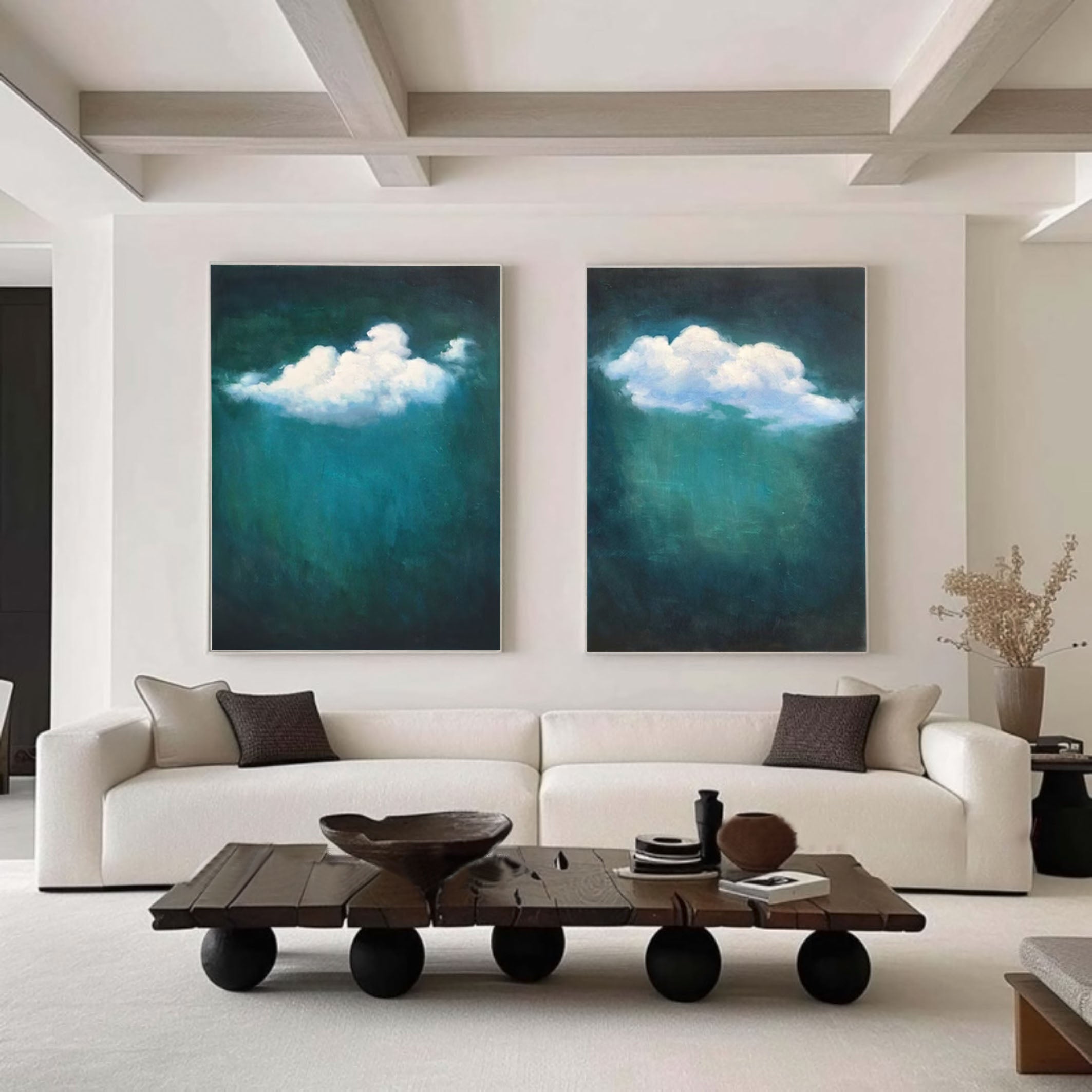 Serene Floating White Cloud Wall Art for Chic Living Spaces Set Of 2