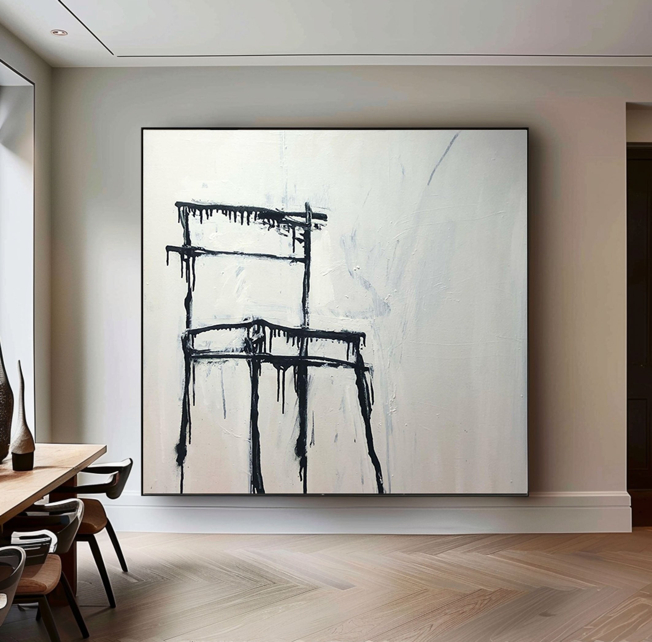 Monochrome Chair Portrait Abstract Art Canvas #MM073