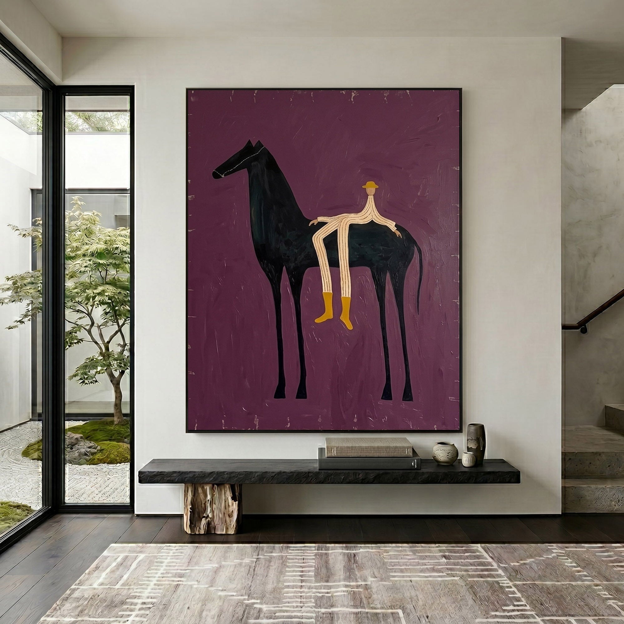 Large Cowboy Wall Art Modern Western Horse Oil Painting Luxury Equestrian Artwork