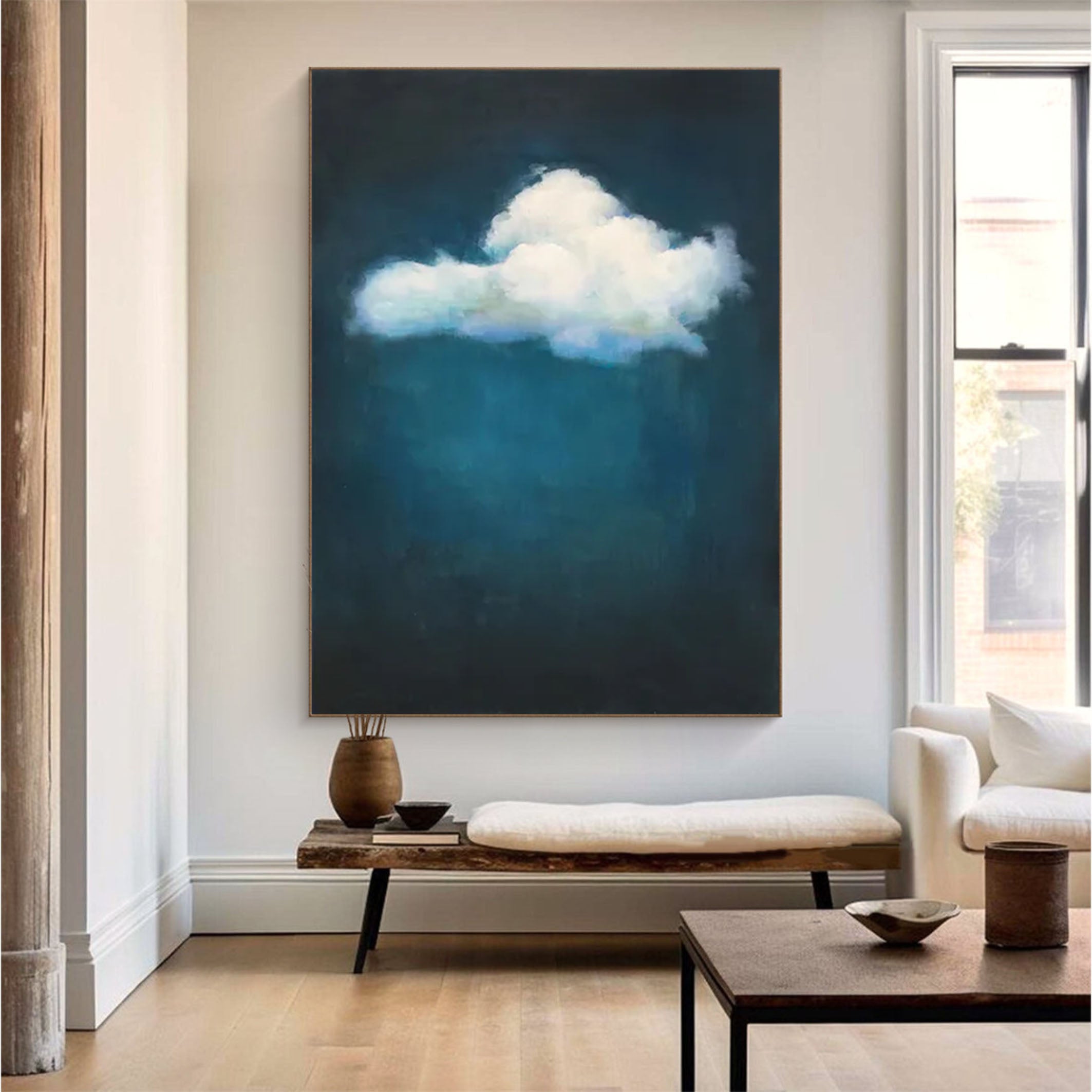 Blue Gradient Wall Art with White Cloud