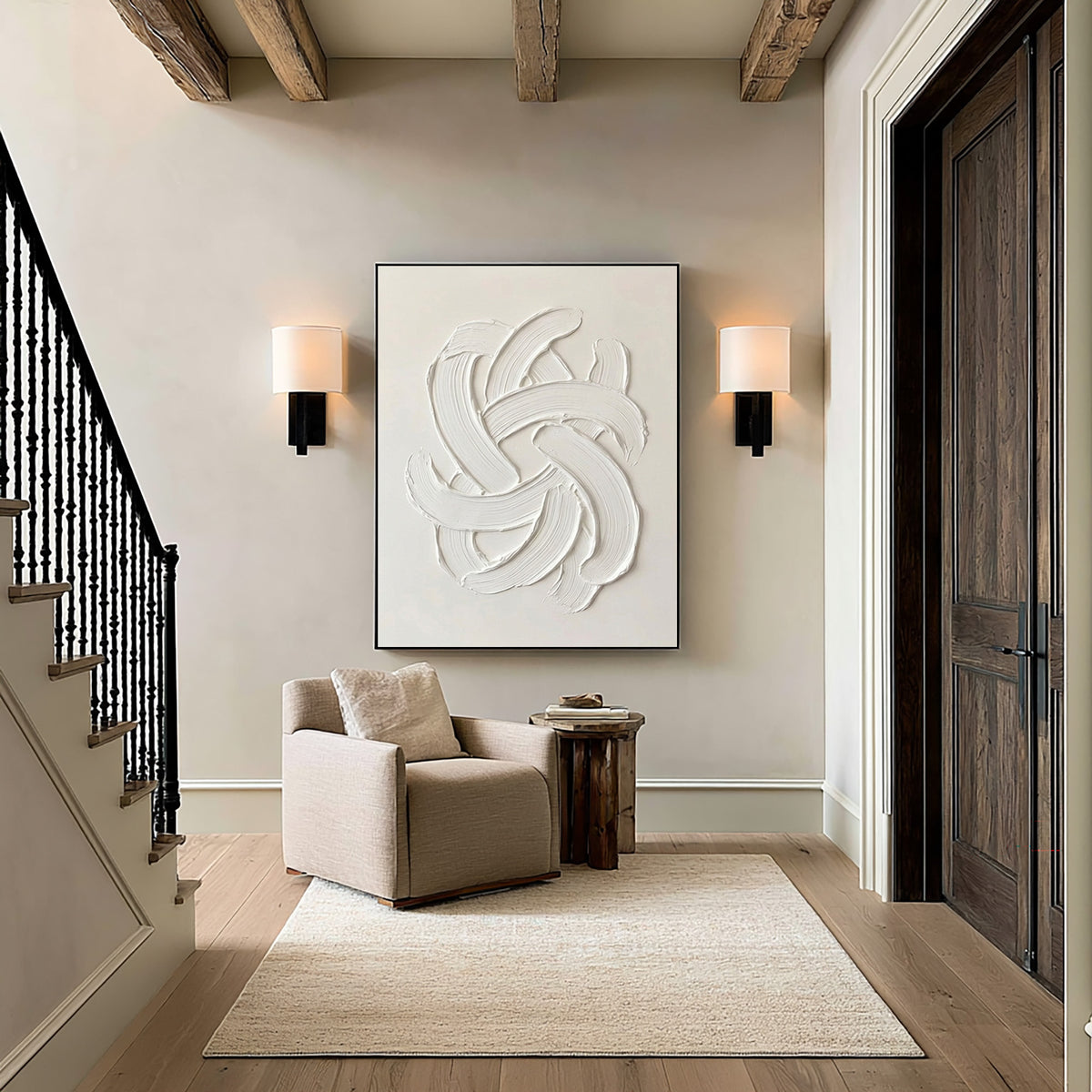 Large Quiet Luxury Abstract Wall Art Textured Oil Painting Minimalist Contemporary Artwork Modern Neutral Interior Decor Living Room