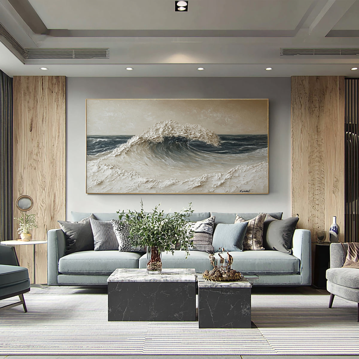 Large Nature Inspired Ocean Wall Art Textured Seascape Painting Organic Modern Coastal Home Decor