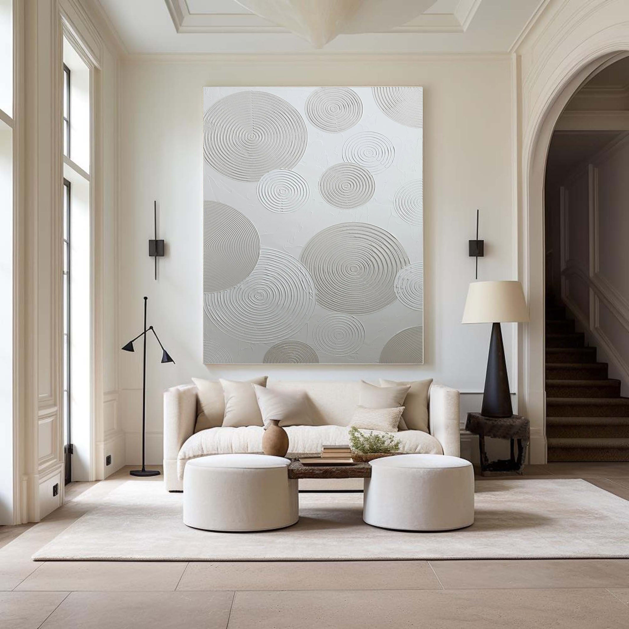 Modern Grey Circular Wall Art| Minimalist Canvas Painting #MM065