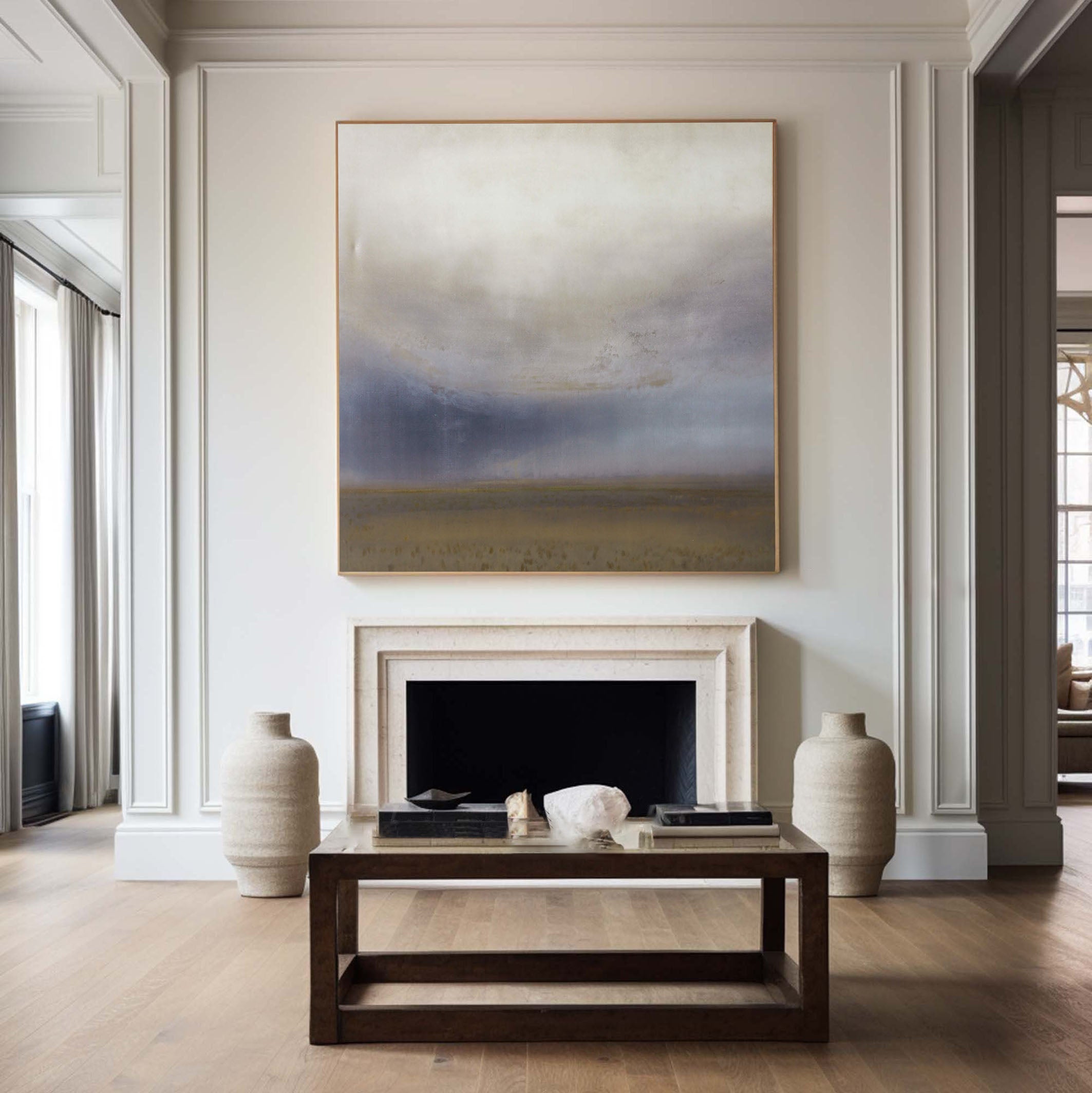 Misty Landscape with Muted Blue Hues, Contemporary Wall Art #MM397