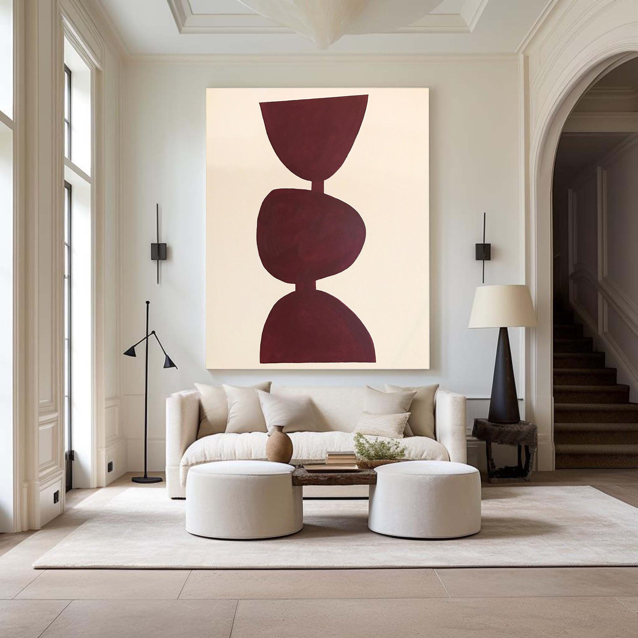 Minimalist Burgundy Canvas Wall Art For Modern Home Decor #MM070