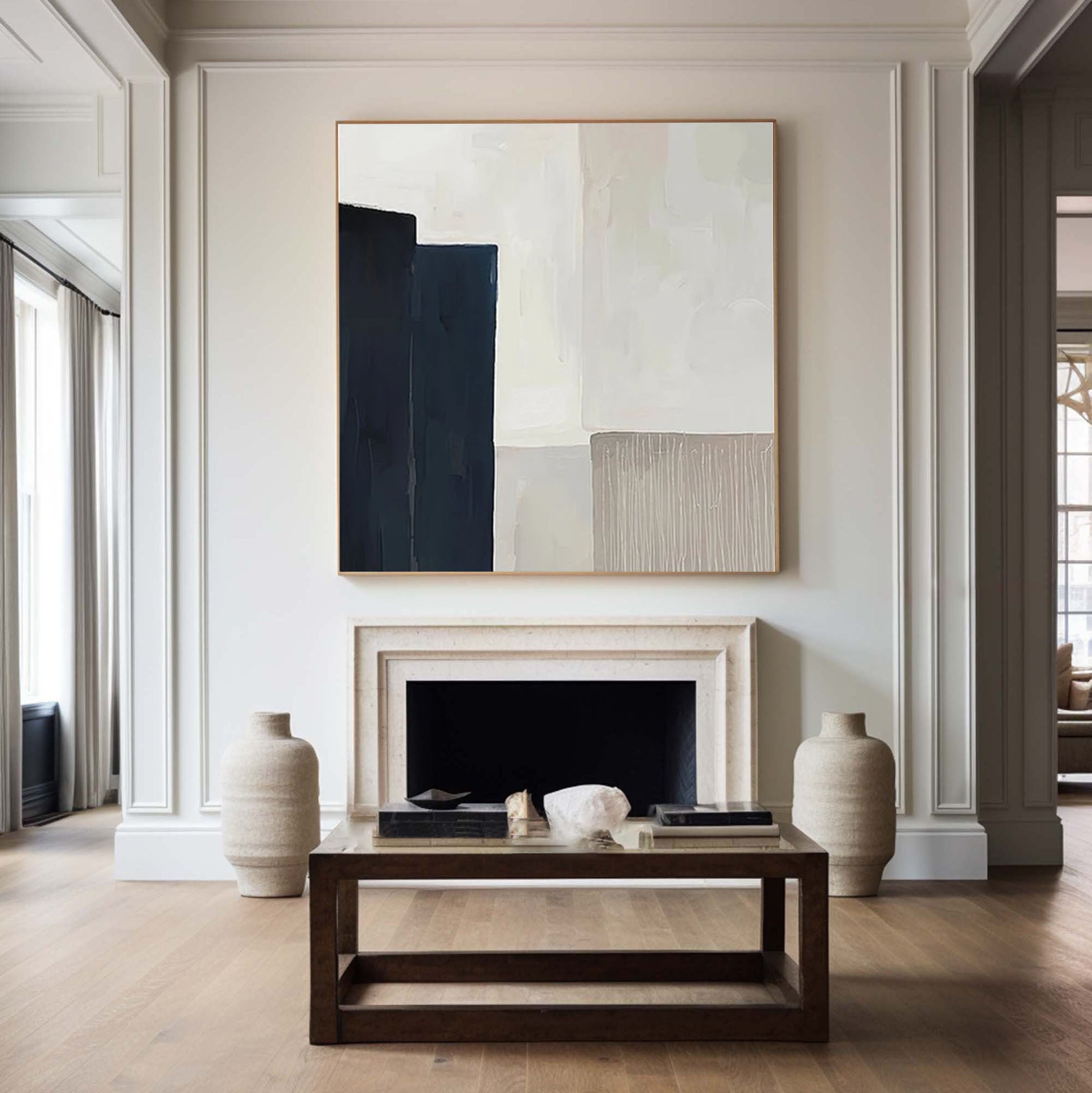 Large Minimalist Geometric Canvas in Neutral Shades