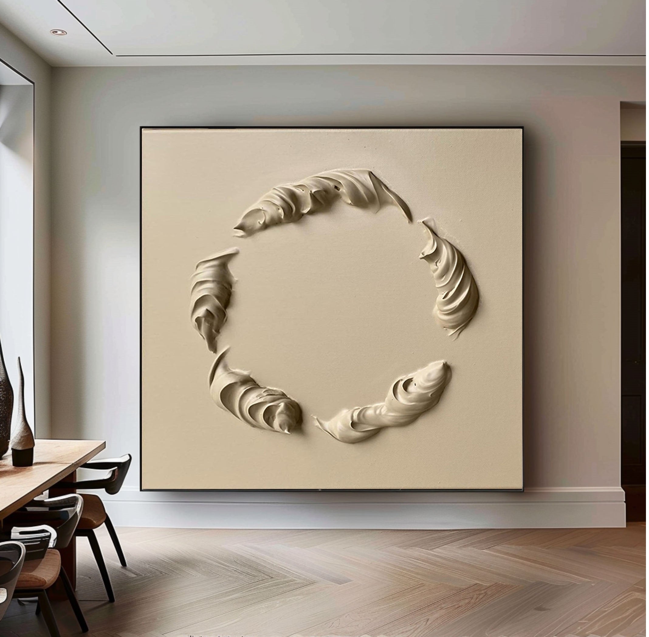 Beige Modern Geometric Textured Art Piece #MM093