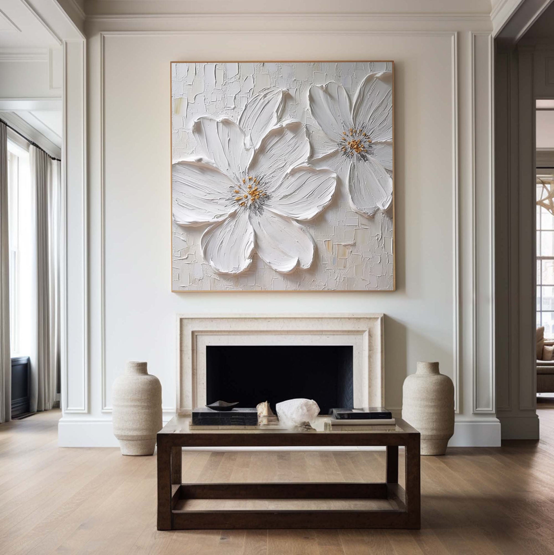 Modern White Floral Wall Art for Elegant Home Interiors #FB020