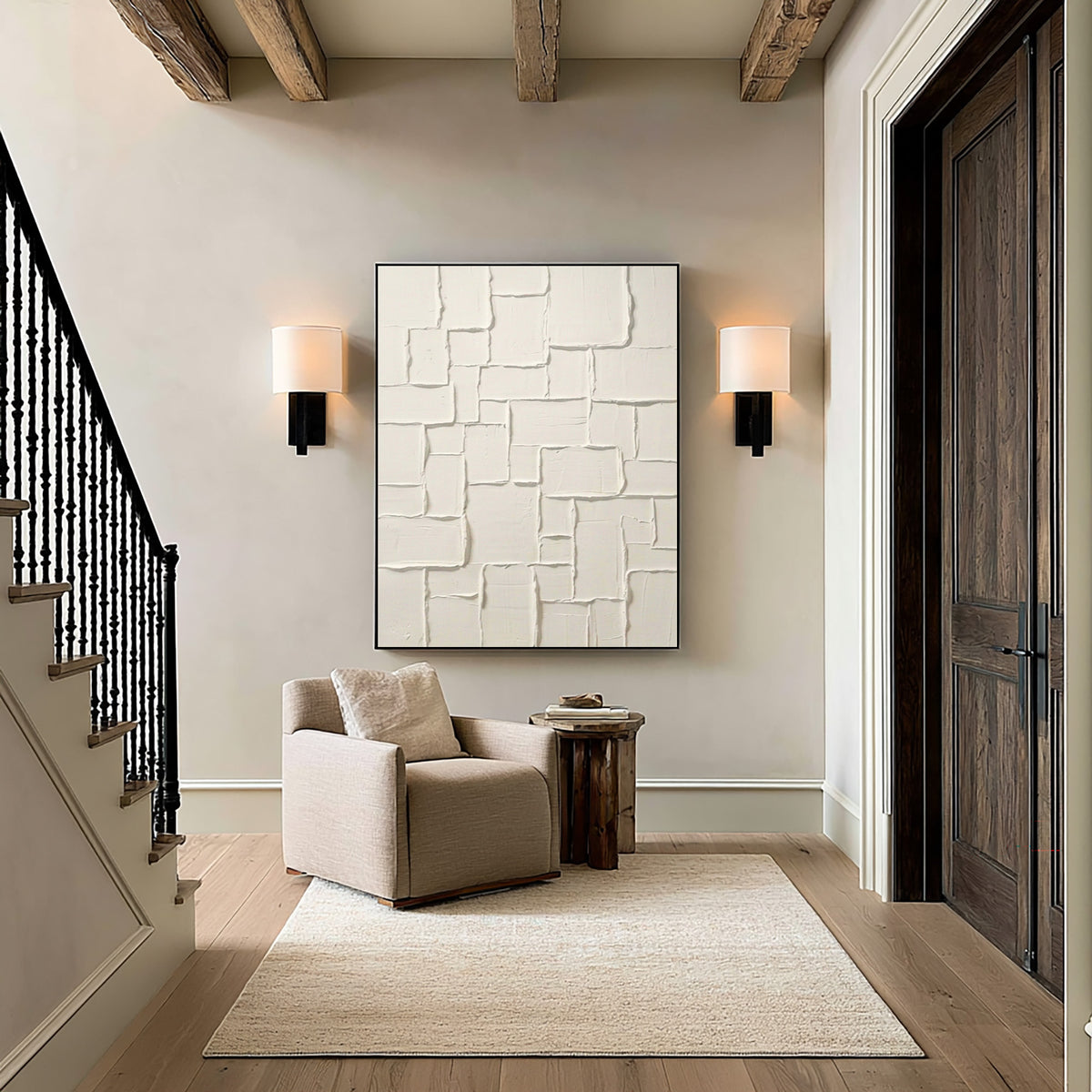 White Structure Study Large Textured Abstract Wall Art Minimalist Contemporary Relief Painting