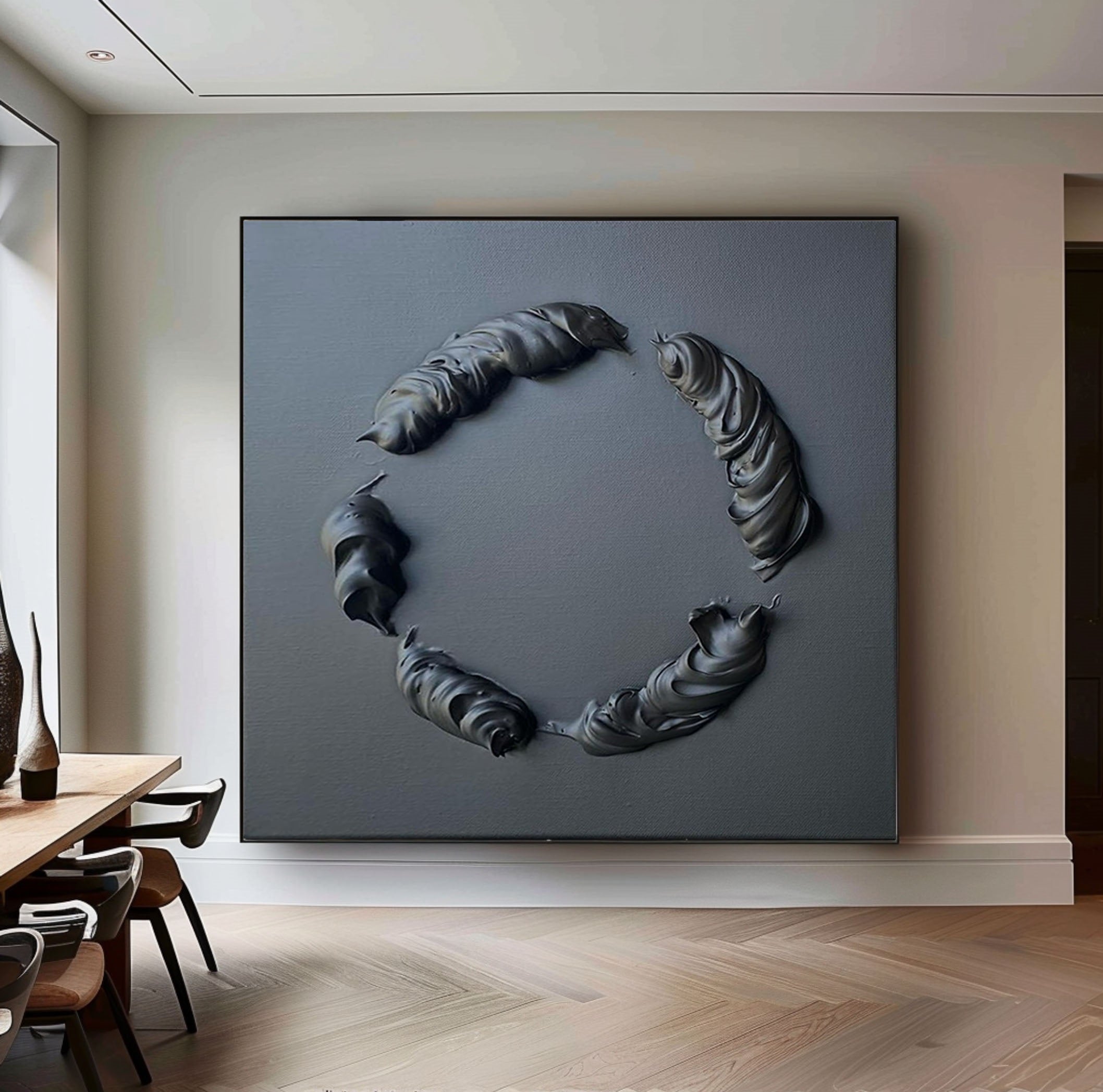 Black Modern Geometric Textured Art Piece  #MM094