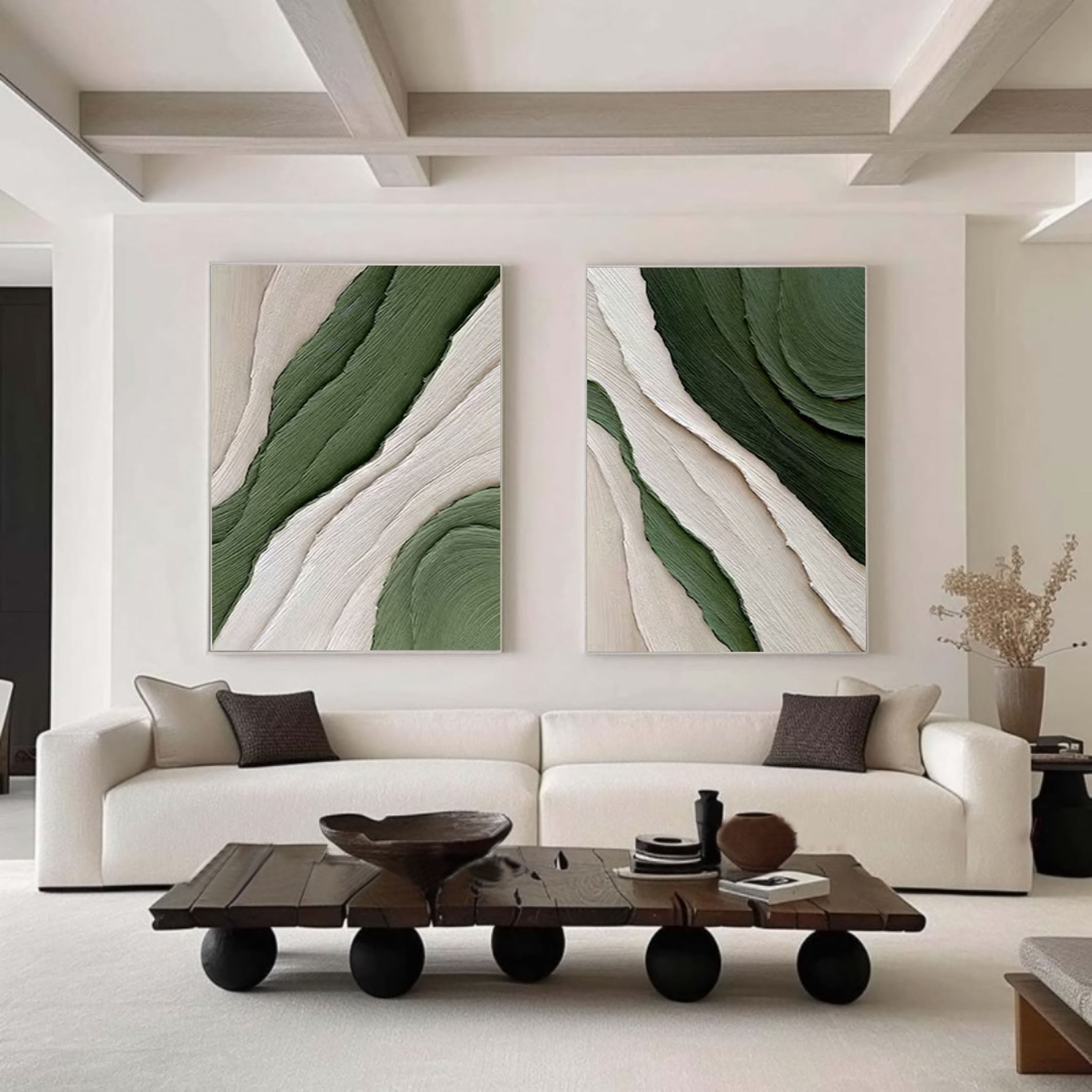 Contemporary Green and Neutral Textured Wall Art Set of 2 #MMS067