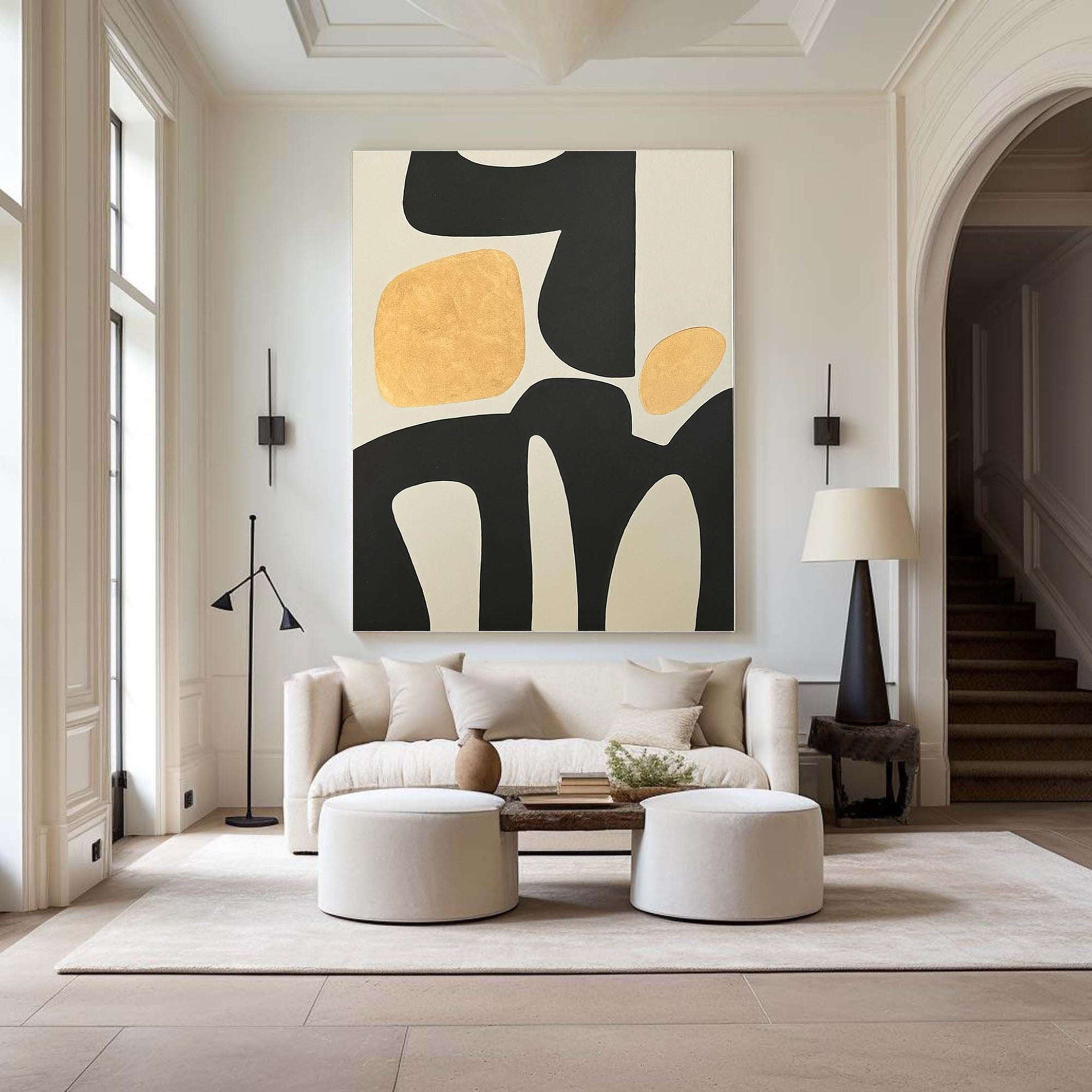 Modern Abstract Wall Art in Black and Yellow #MM068