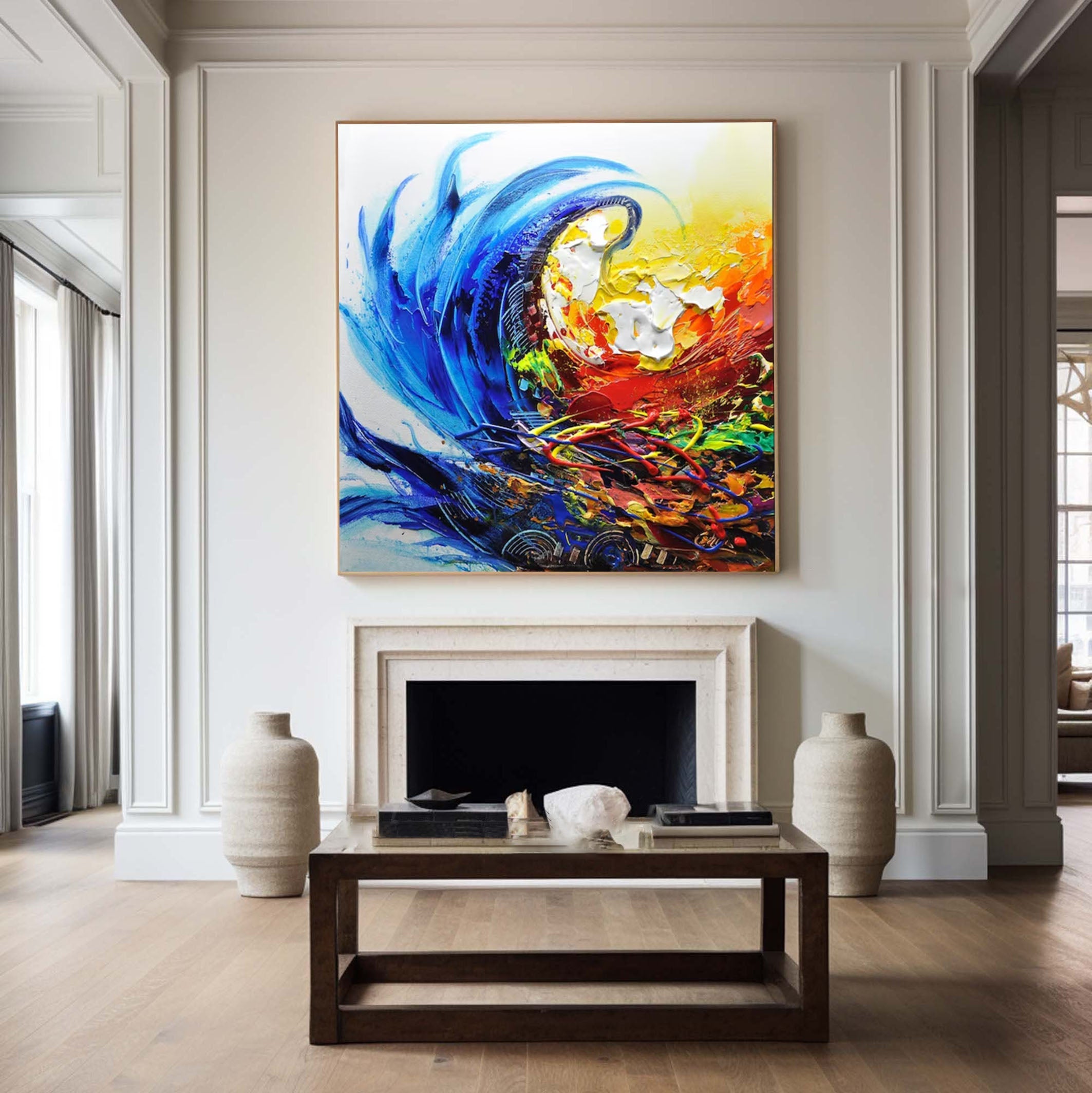 Dynamic Abstract Wave Painting in Bold Colors #AB036