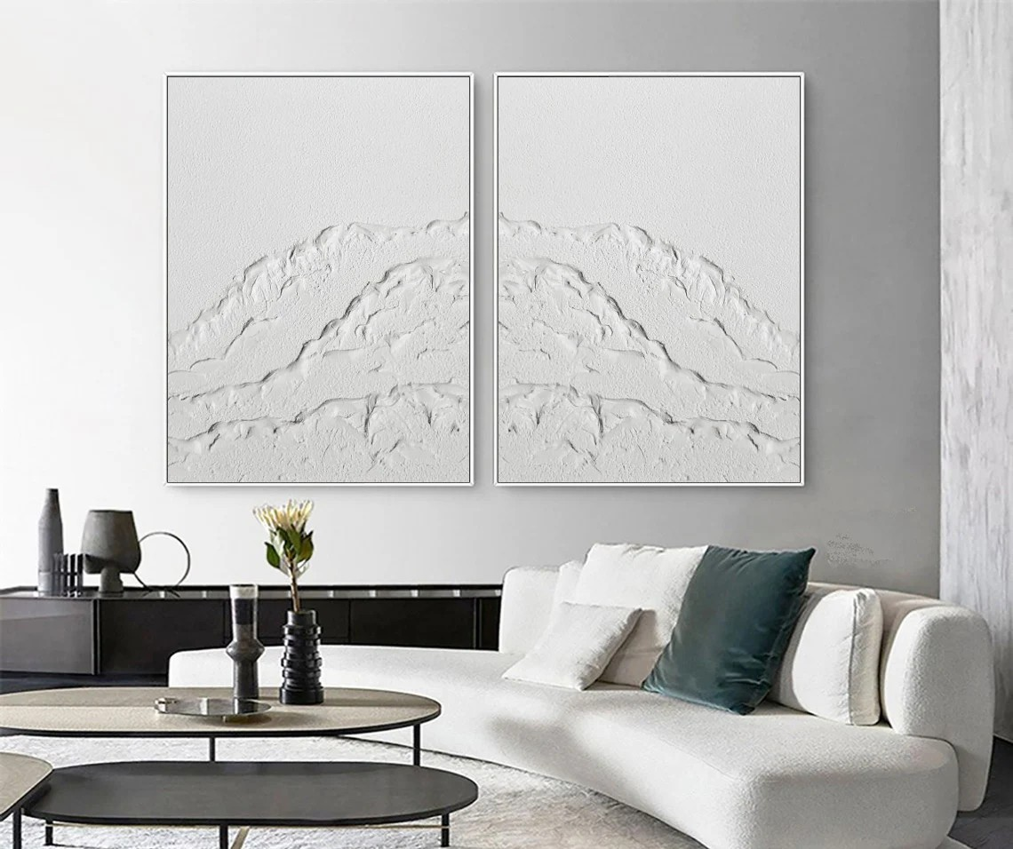 Textured White Mountainscape Oil Painting Set