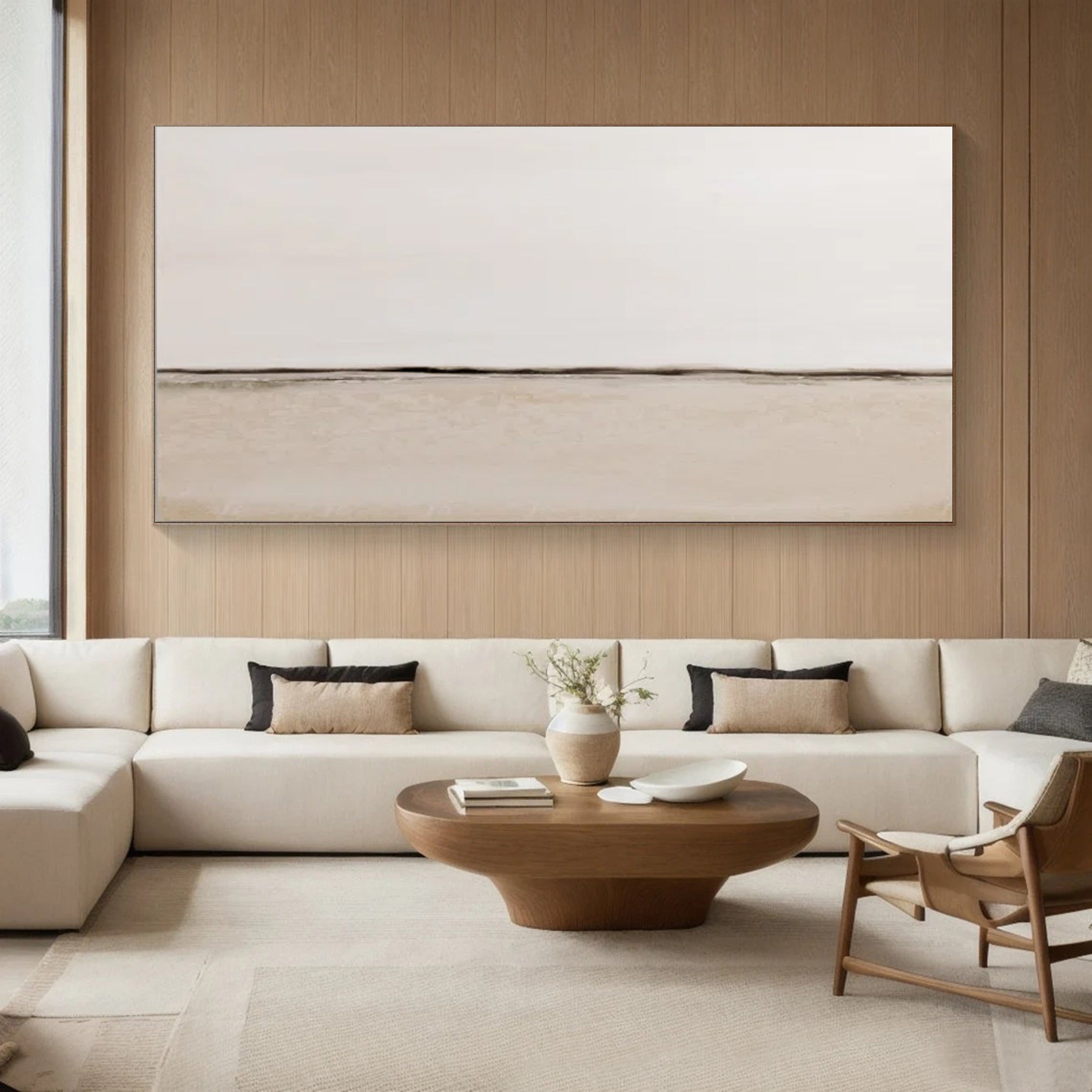 Modern Beige Landscape Canvas Tranquil Living Room Decor #MM035