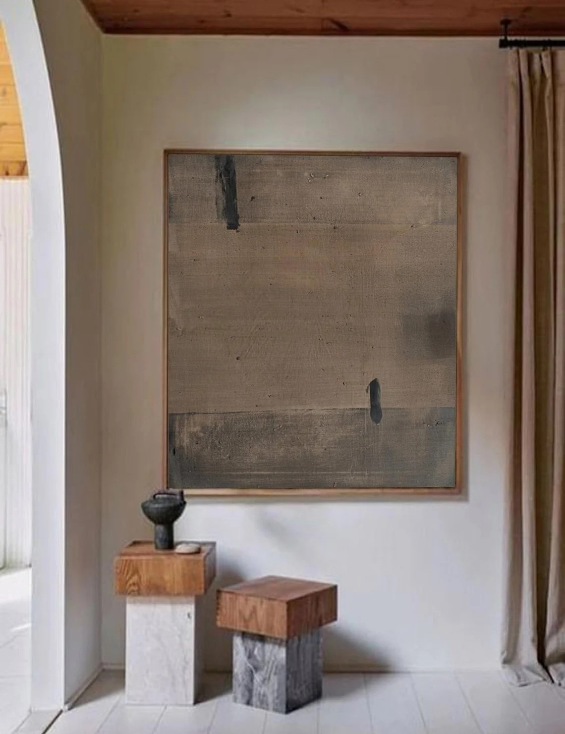 Brown Wabi Sabi Textured Abstract Art with primitive style #MM255