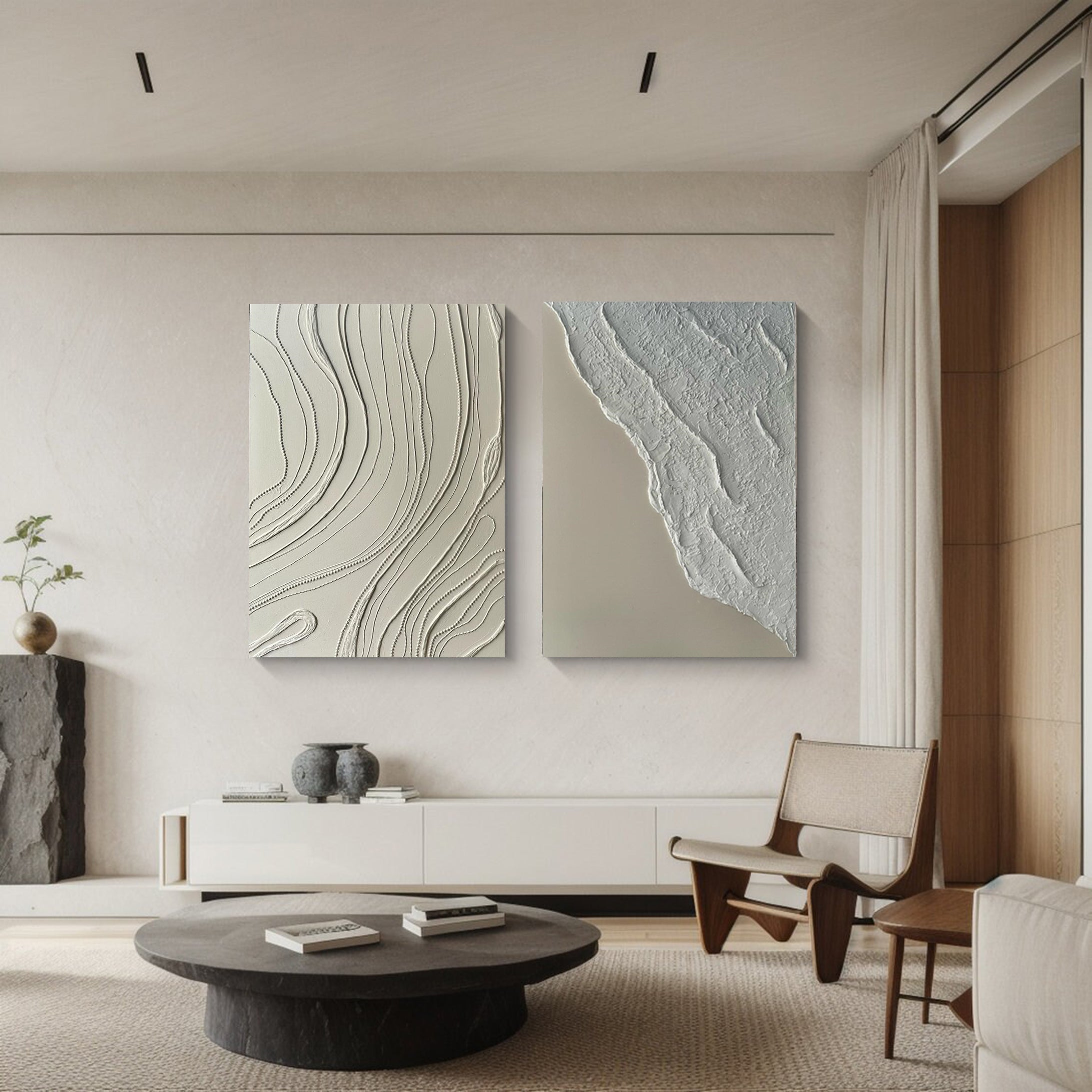 Neutral Abstract Wall Art Textured and Smooth Canvas Set #MMS050