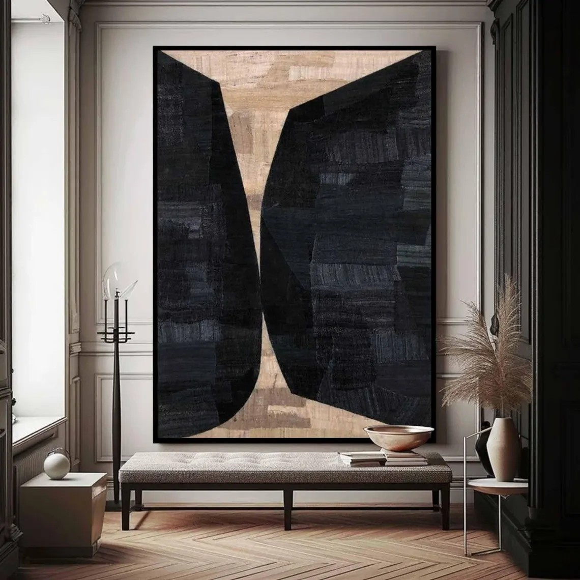 Bold Black & Beige Abstract Textured Modern Wall Decor #MM239