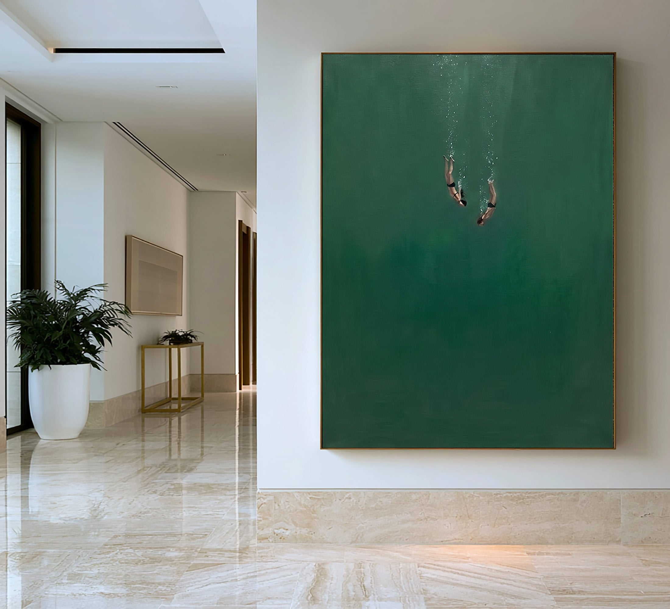 Large Minimalist Ocean Diver Wall Art Modern Coastal Canvas Painting