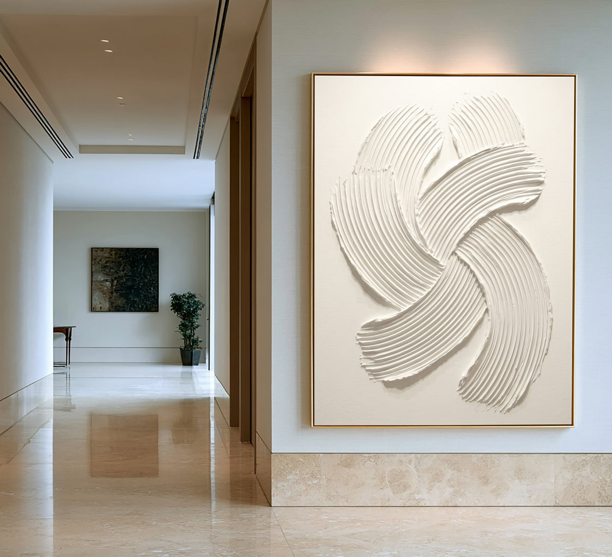 Rhythmic Curves Handmade Textured Abstract Artwork White Sculptural Relief Painting Contemporary Wall Decor
