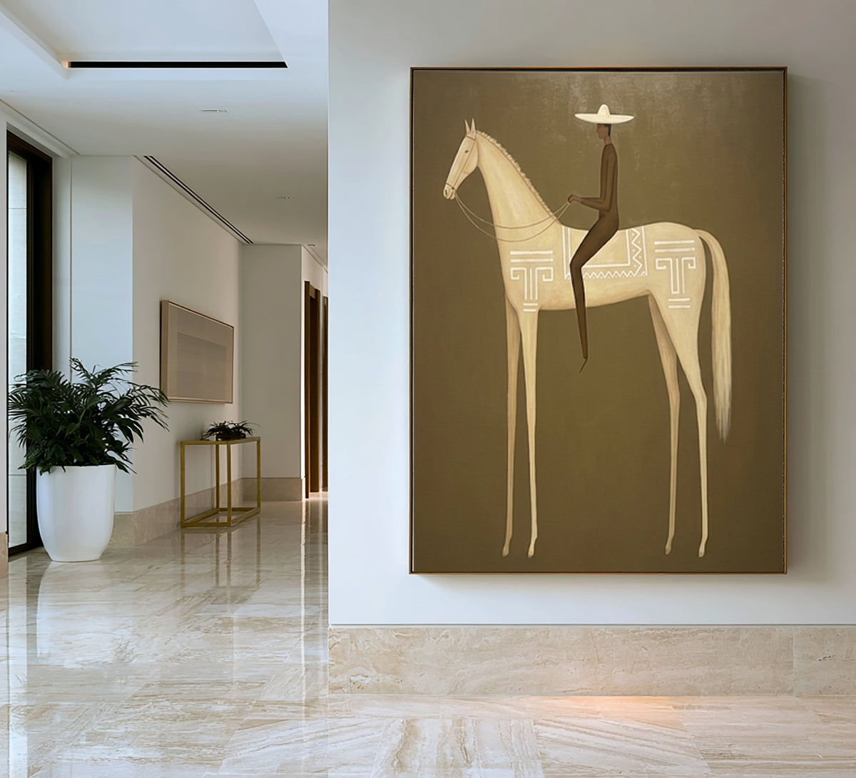 Large Minimalist Americana Horse Rider Wall Art Equestrian Oil Painting Cowboy Cowgirl Inspired Western Artwork Modern Interior Decor