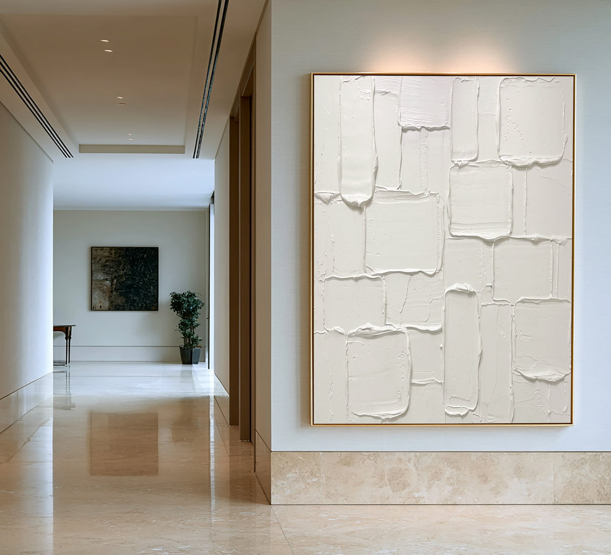 Modern White Relief Textured Abstract Painting Handmade Neutral Wall Art Contemporary Interior Decor