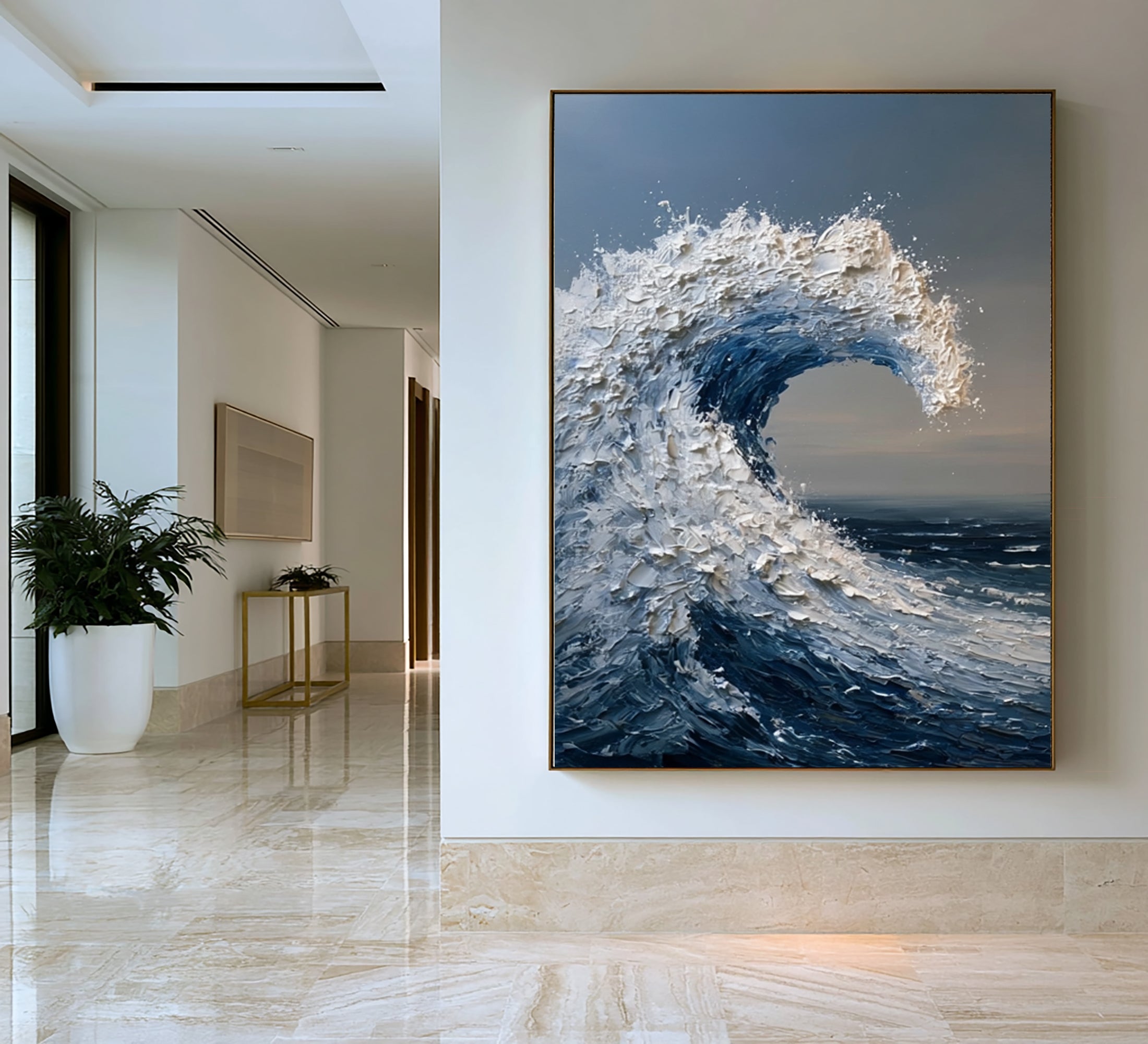 Large Textured Ocean Wave Wall Art Hand Painted Oil Painting Seascape Cowboy Cowgirl Inspired Vintage Americana Artwork Modern Home Decor