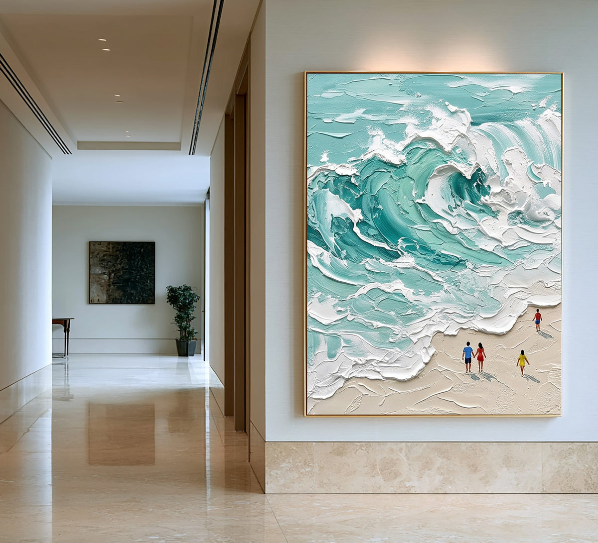 Large Coastal Beach Ocean Waves Wall Art Turquoise Sea Textured Oil Painting Seascape Artwork Luxury Beach House Decor