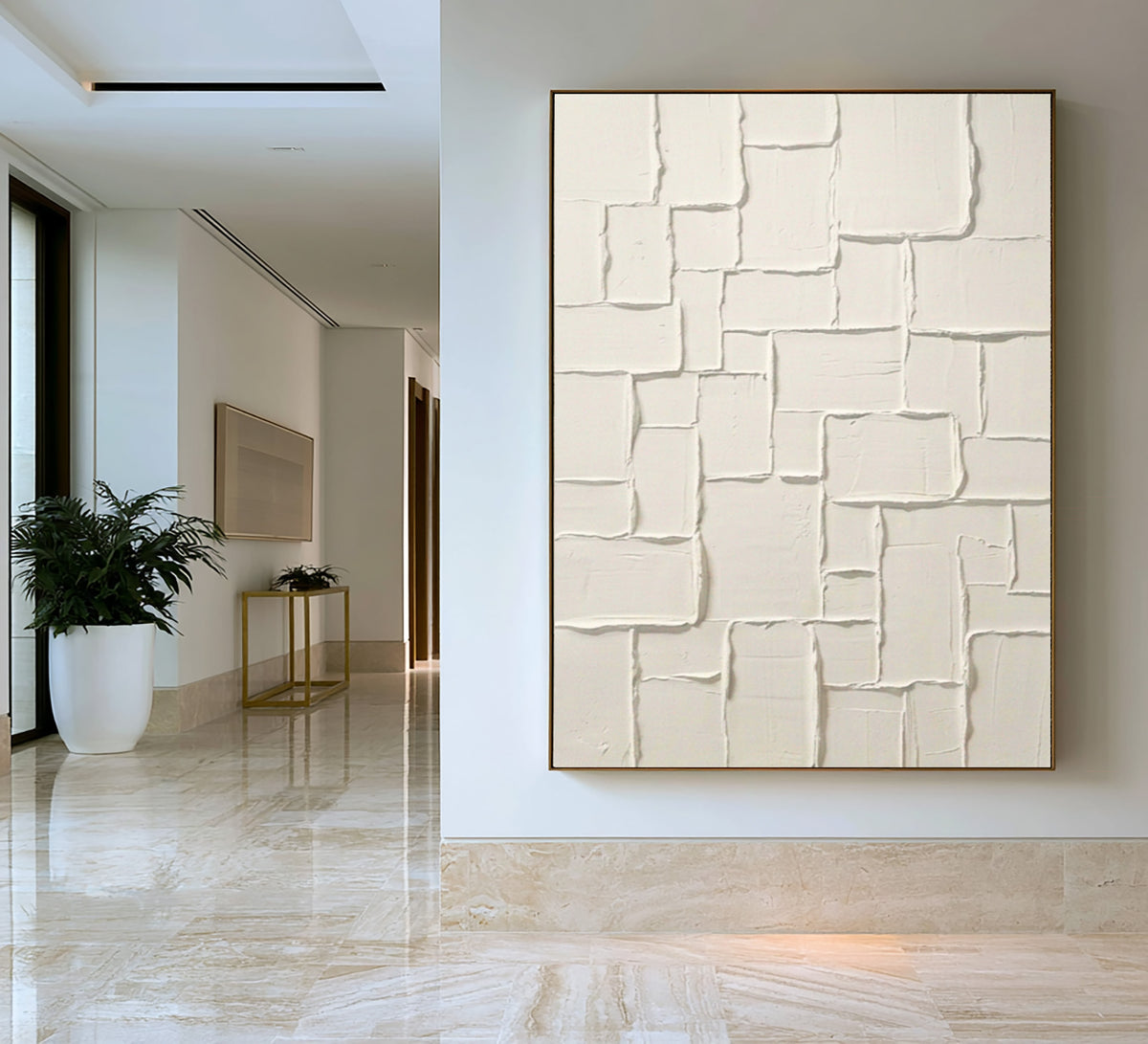 White Structure Study Large Textured Abstract Wall Art Minimalist Contemporary Relief Painting