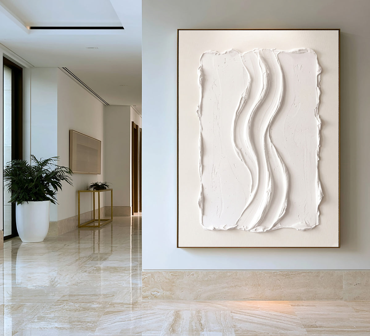 Large Modern Architectural Relief Wall Art White Abstract Textured Painting Luxury Home Interior Decor