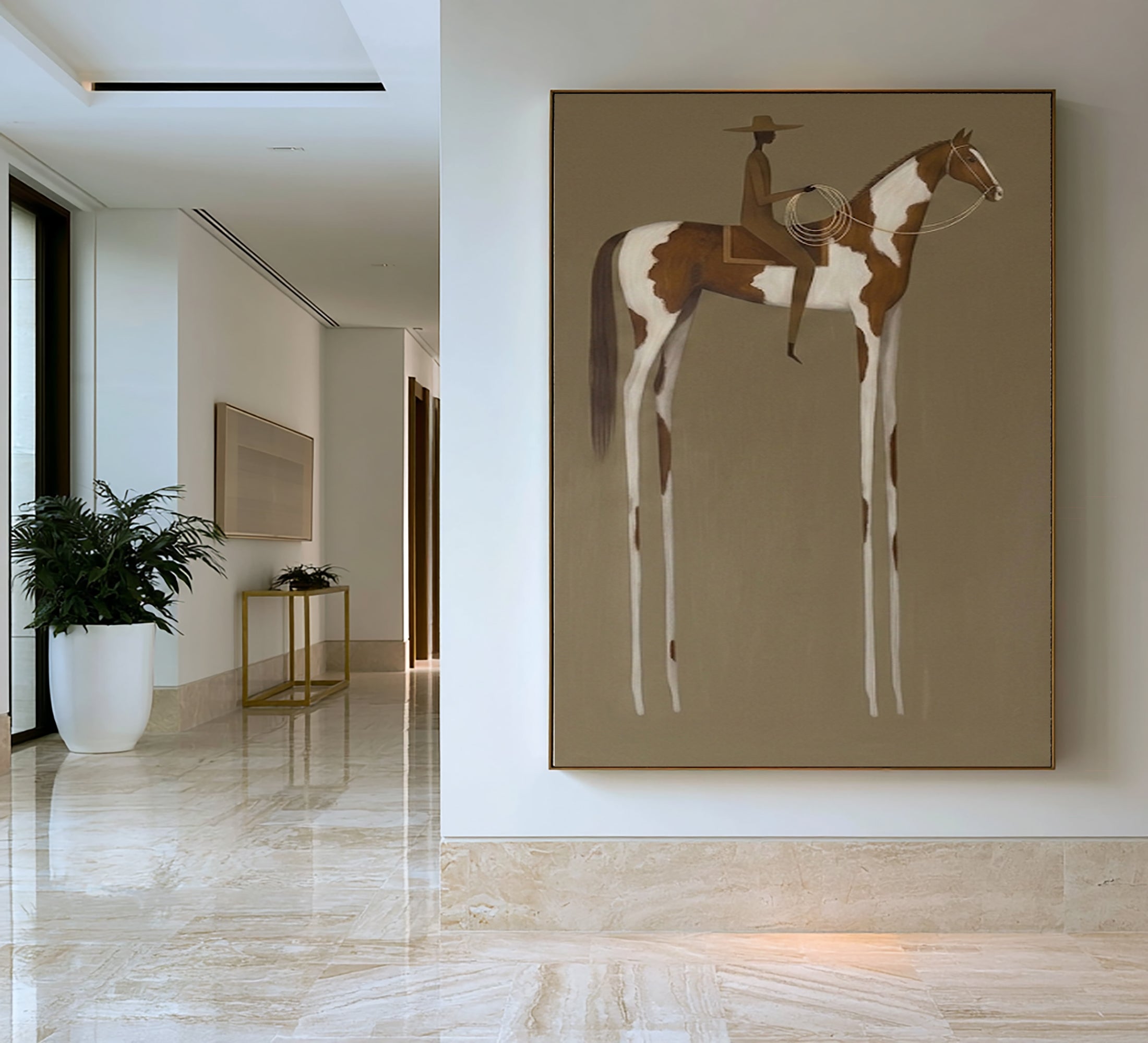 Large Modern Western Equestrian Wall Art Horse Rider Oil Painting Cowboy Cowgirl Inspired Vintage Americana Artwork Luxury Home Decor