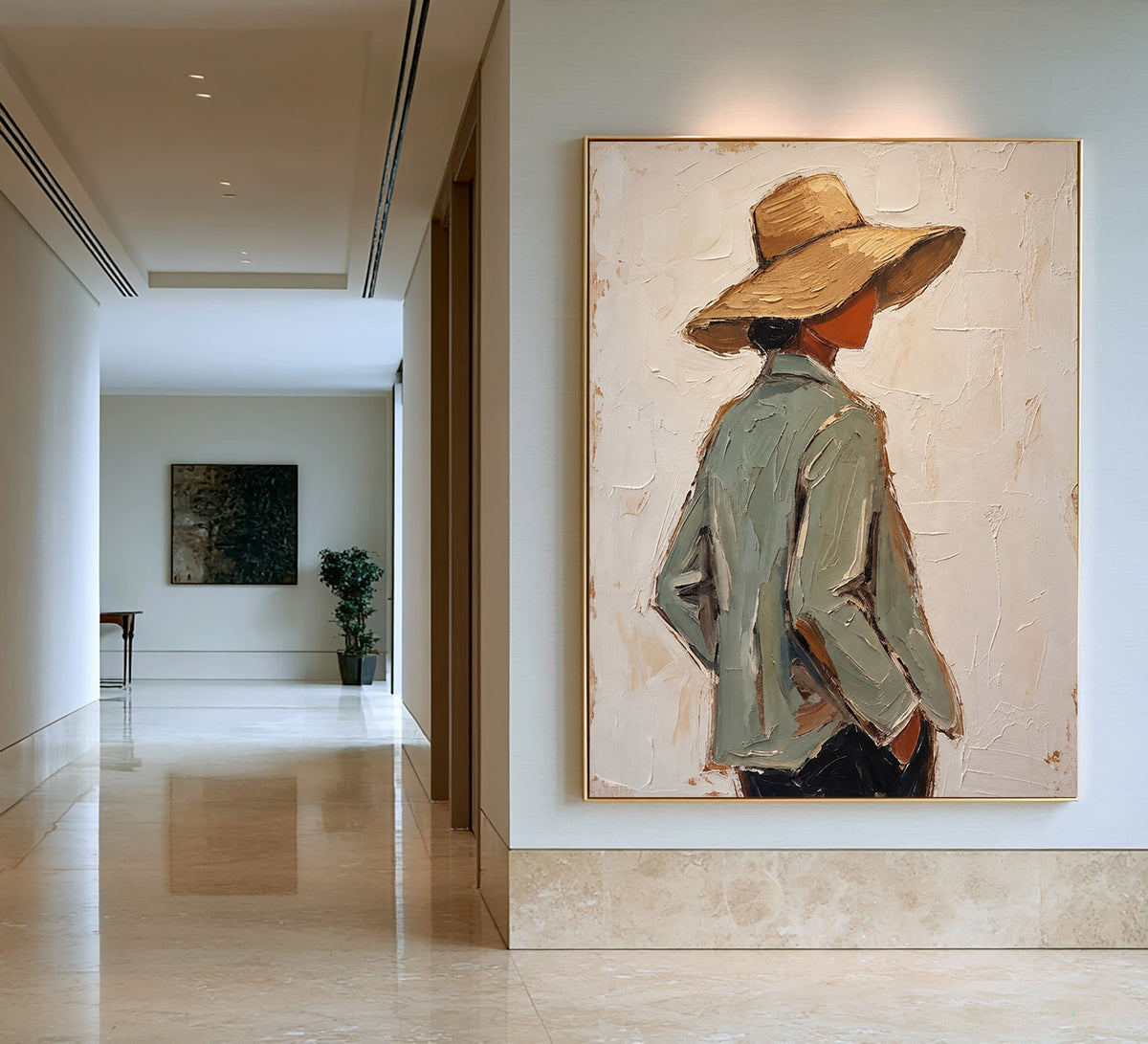 Modern Woman Straw Hat Figurative Painting Contemporary Wall Art