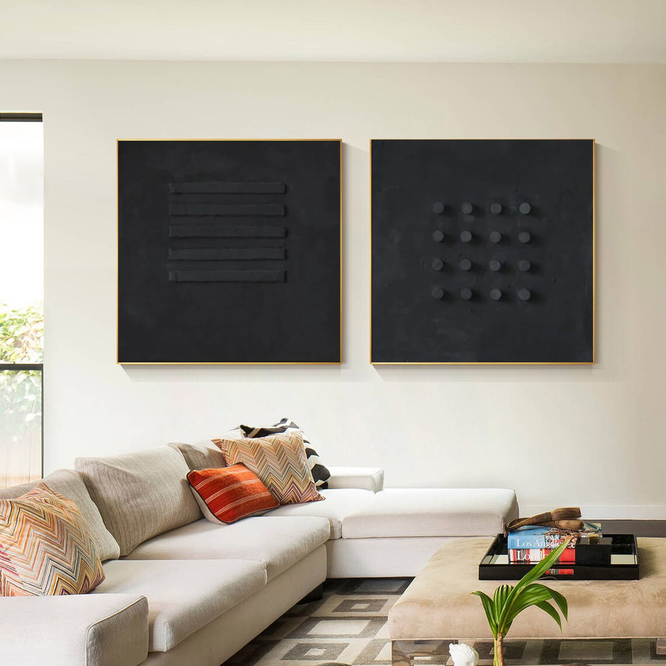 Modern Black 3D Wall Art Geometric Canvas Set for House #MMS008