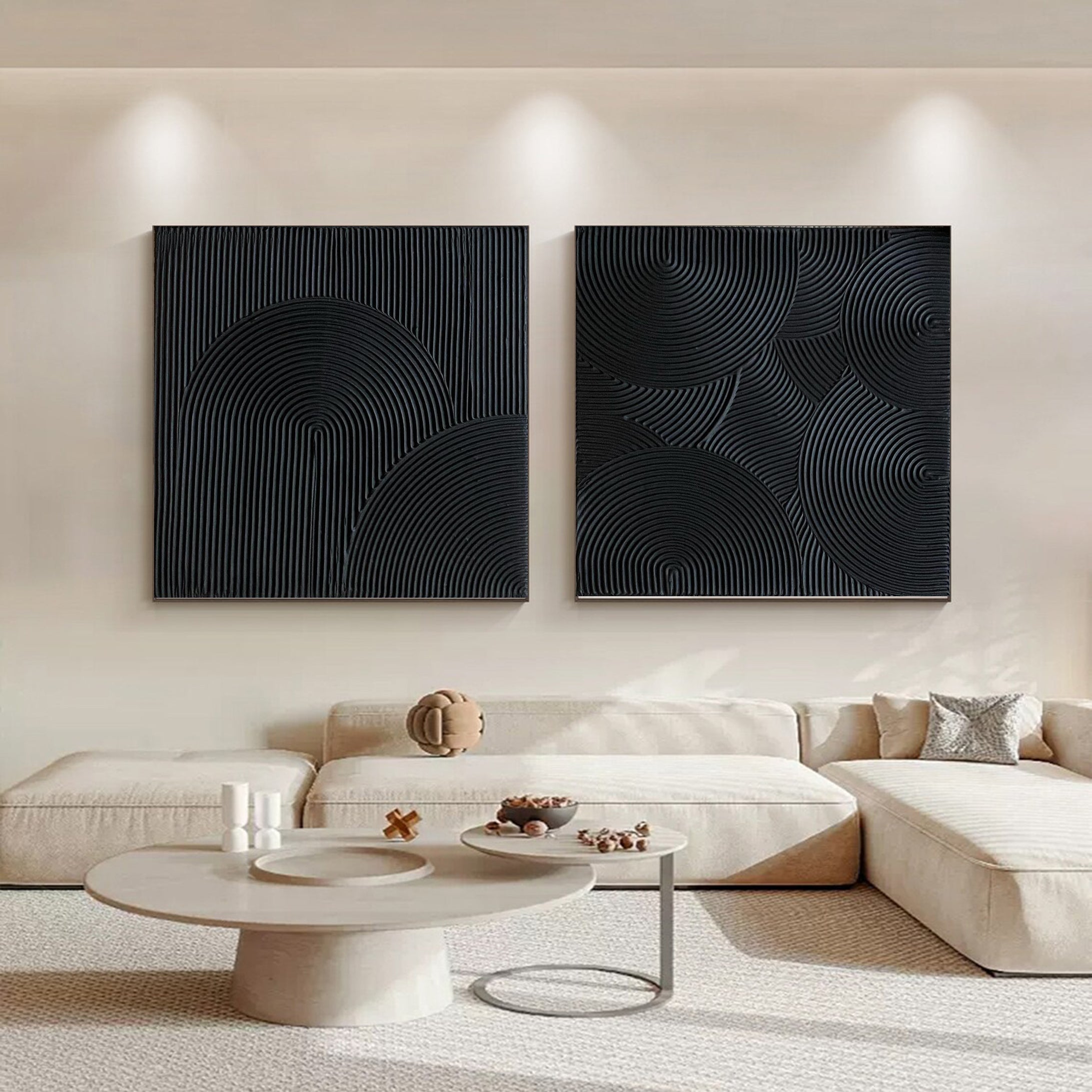 Black Geometric Line Art Canvas Modern Abstract Wall Decor #MMS015