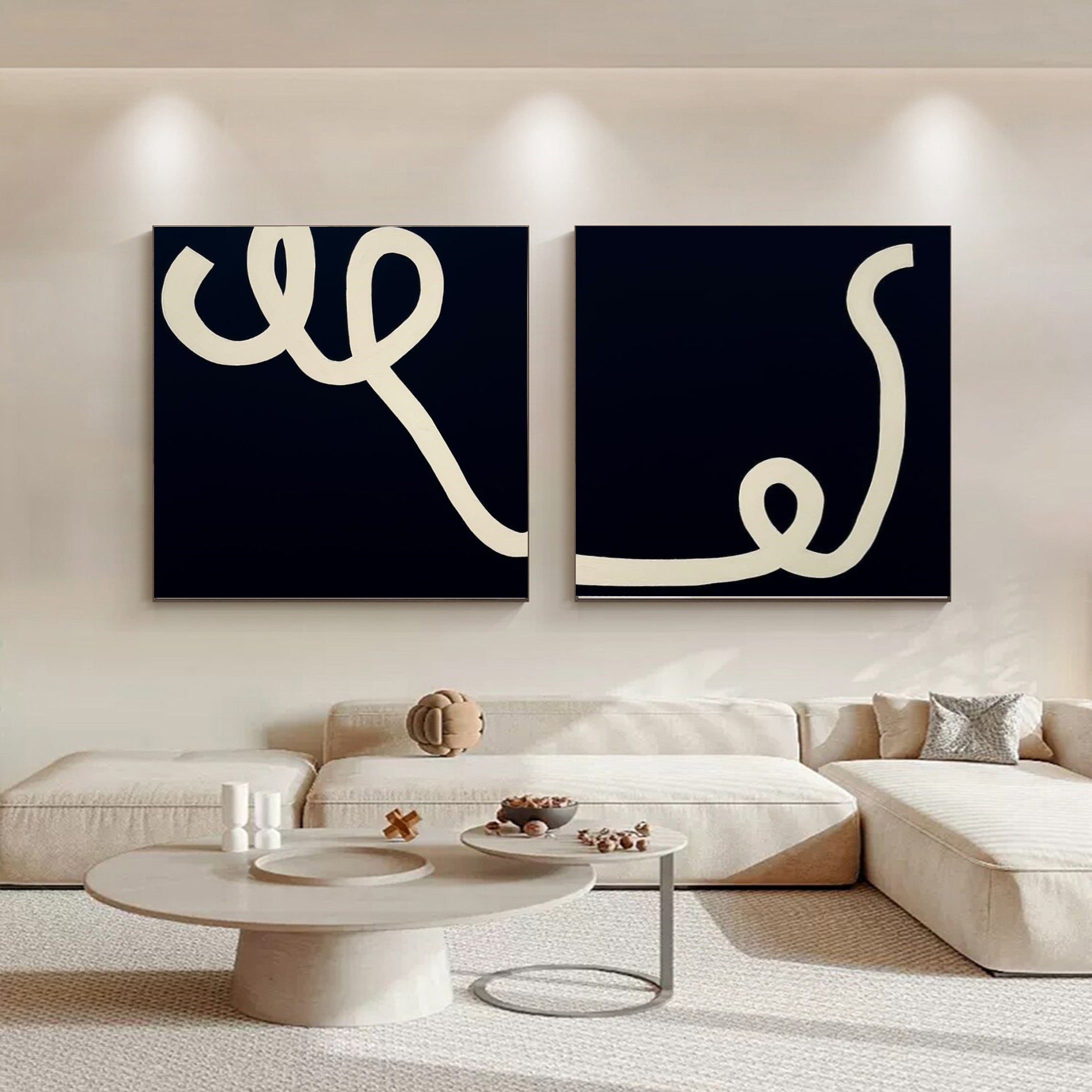 Modern Abstract Line Art Duo Minimalist Black and White Canvas #MMS012