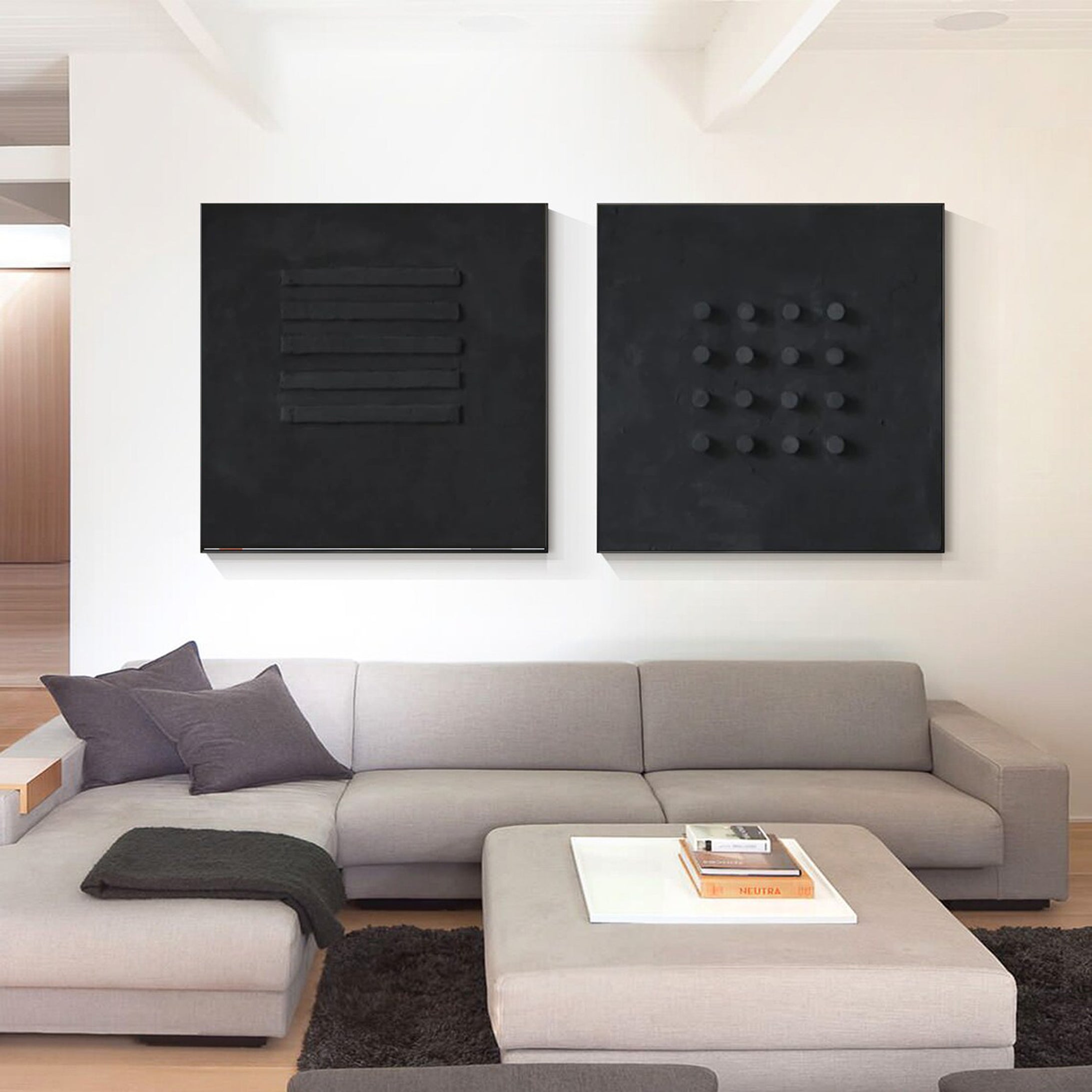 Modern Black 3D Wall Art Geometric Canvas Set for House #MMS008