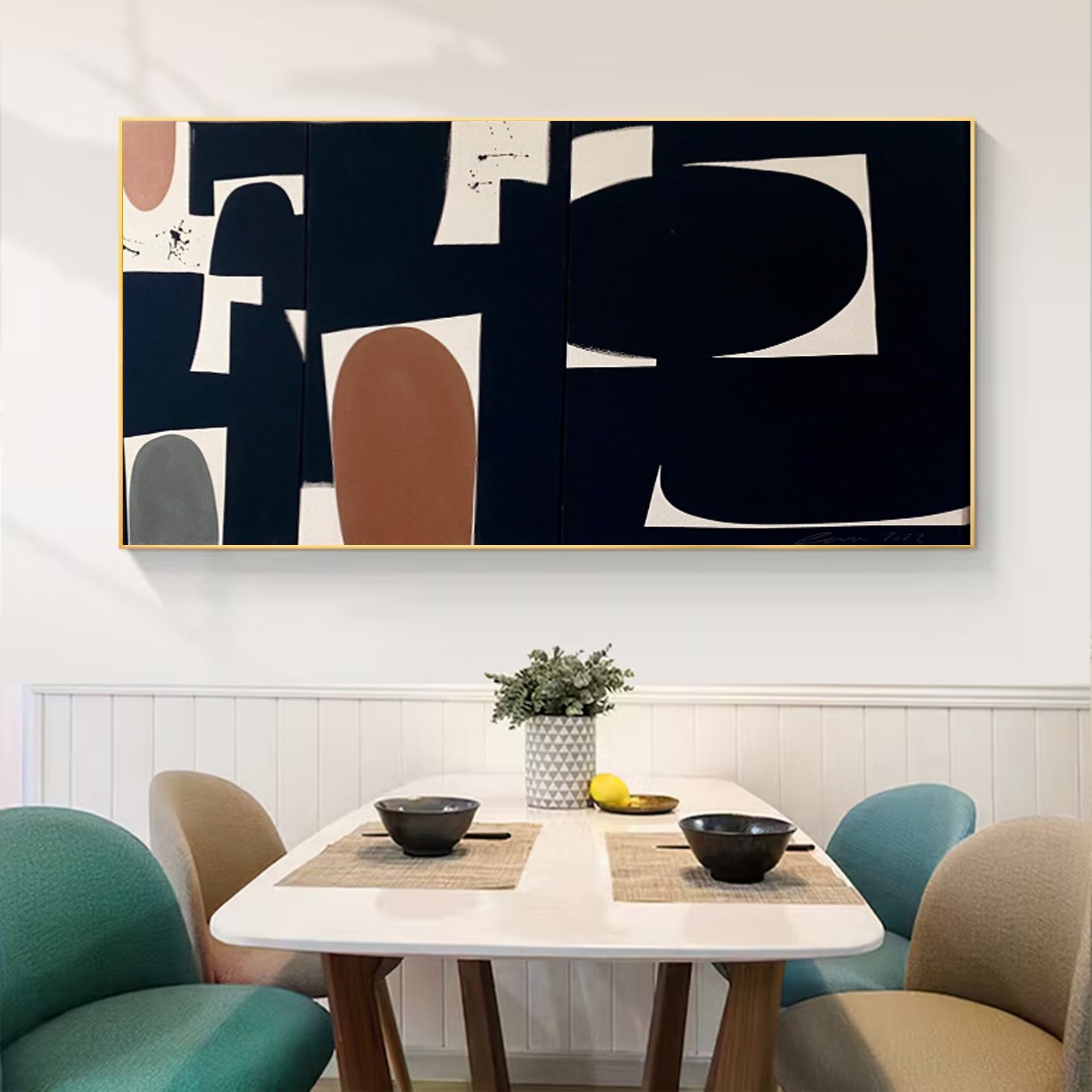 Modern Dining Room Art Abstract Geometric Oil Painting #MM036