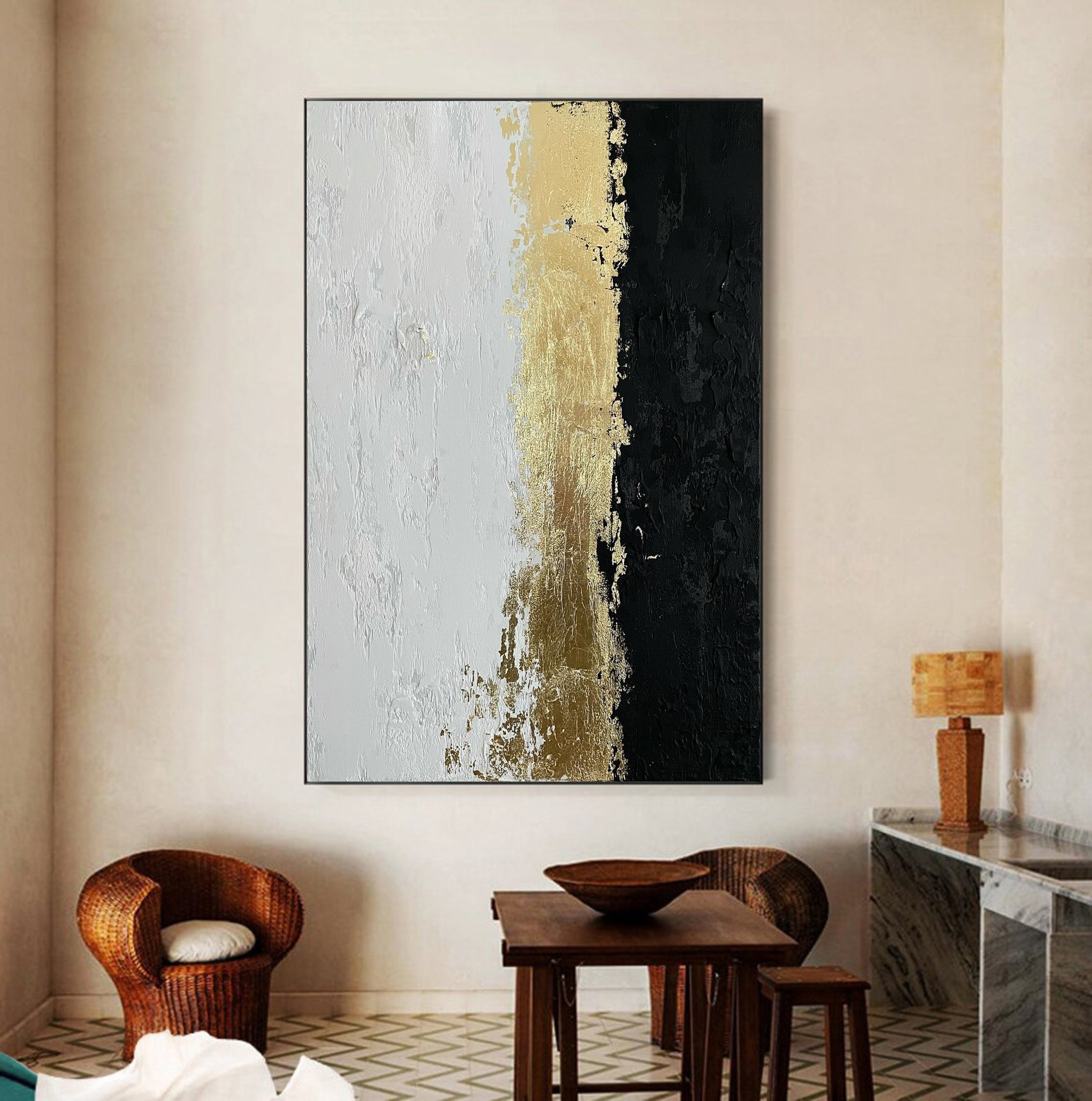 Elegant Black and Gold Canvas For Minimalist Interiors #MM030