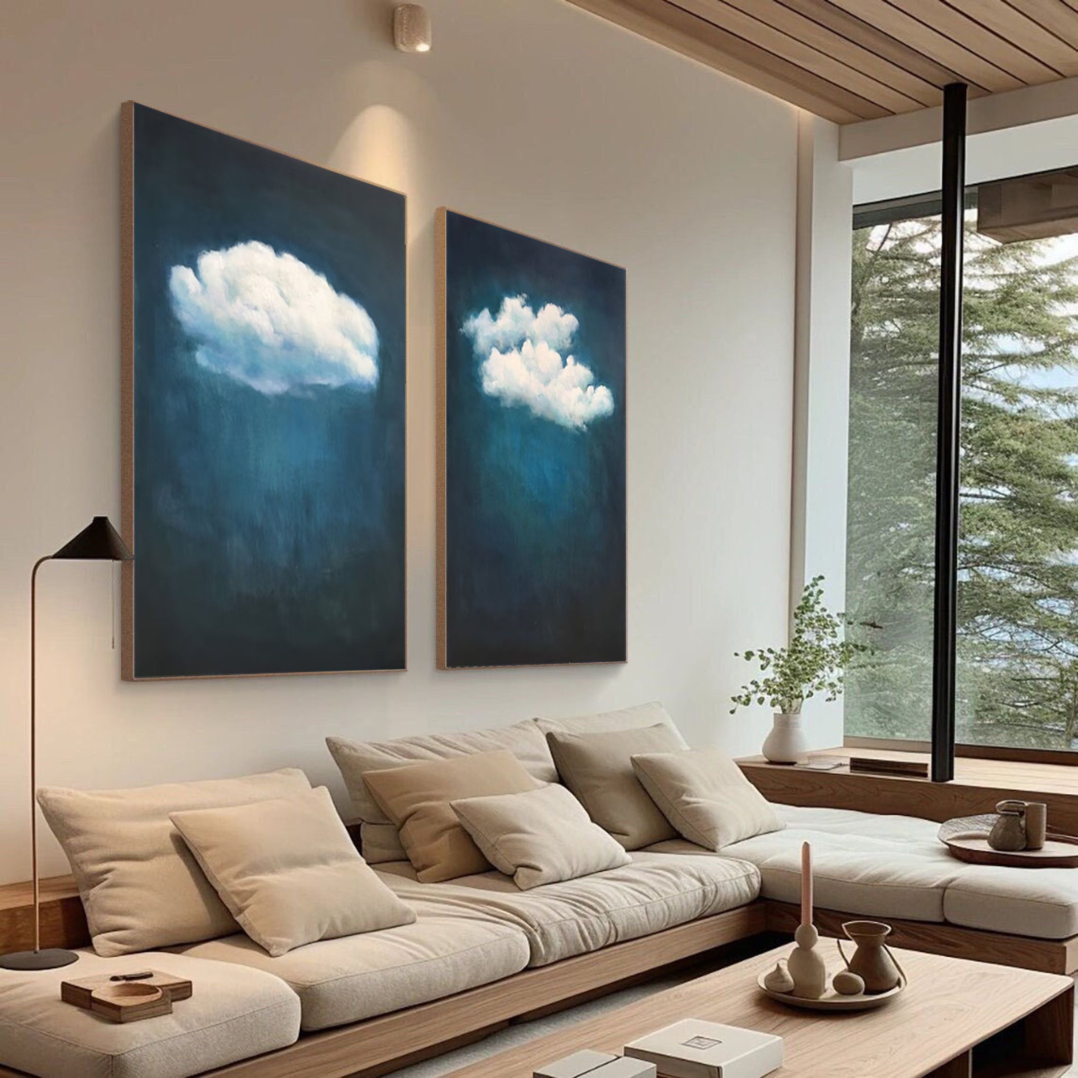 Contemporary Blue and White Cloud Art for Homes Set of 2 #SP009