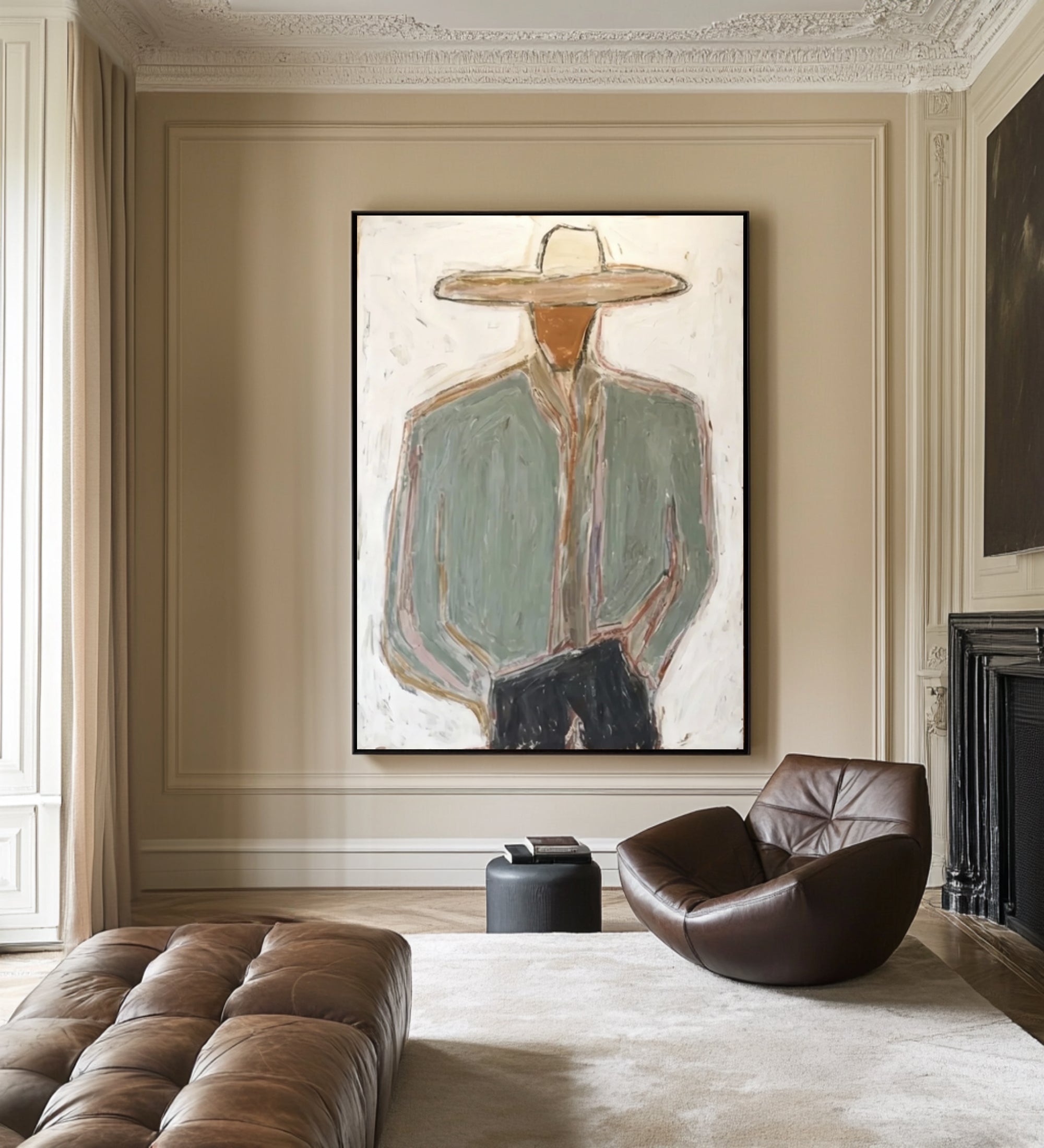Large Minimalist Cowboy Canvas Art Contemporary Neutral Painting