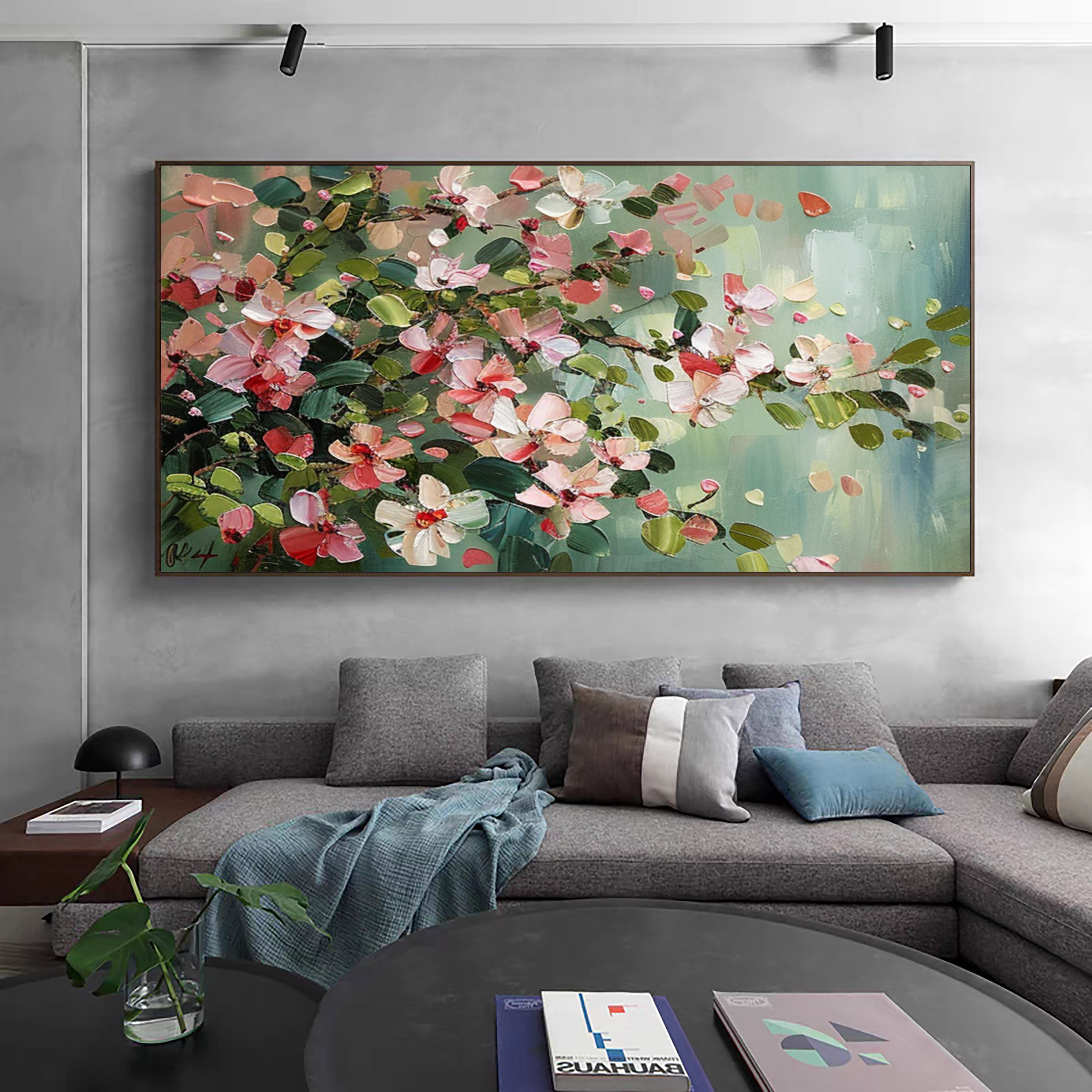 Modern Floral Canvas Pink Artwork for Living Room #FB012