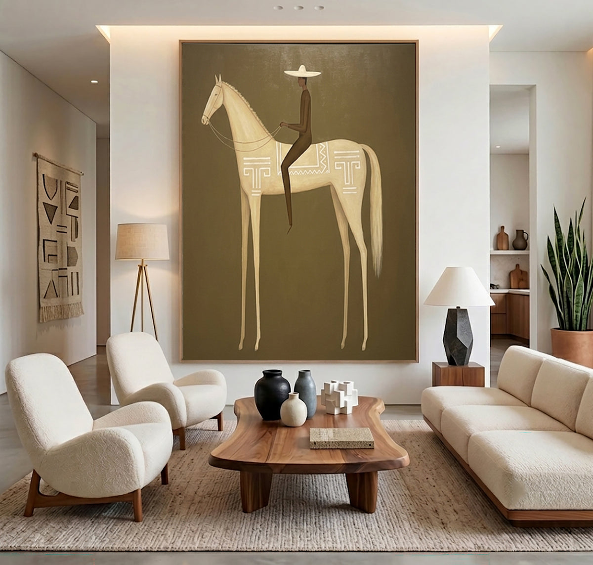 Large Minimalist Americana Horse Rider Wall Art Equestrian Oil Painting Cowboy Cowgirl Inspired Western Artwork Modern Interior Decor
