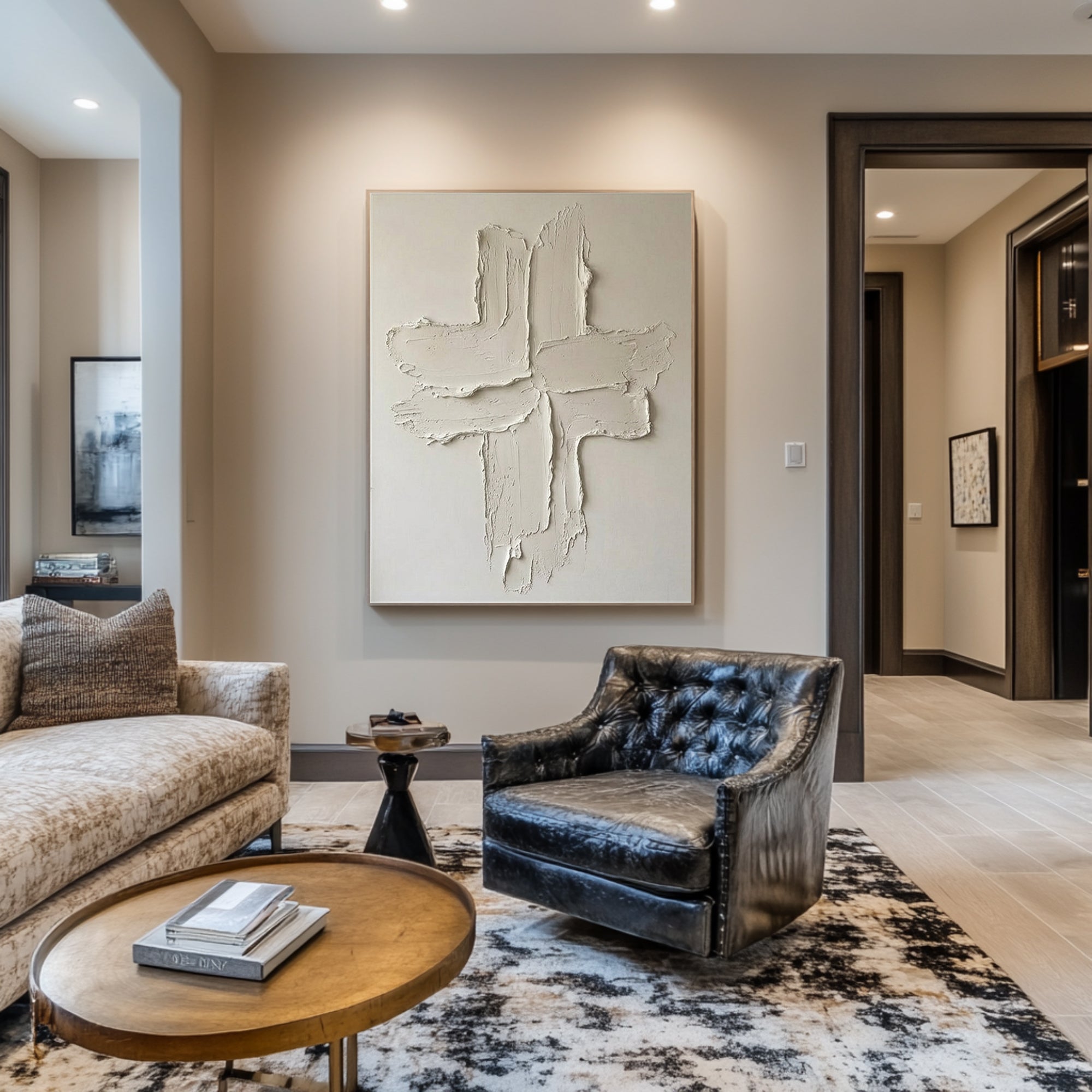 Large Abstract Textured Oil Painting for Elegant Neutral Interiors