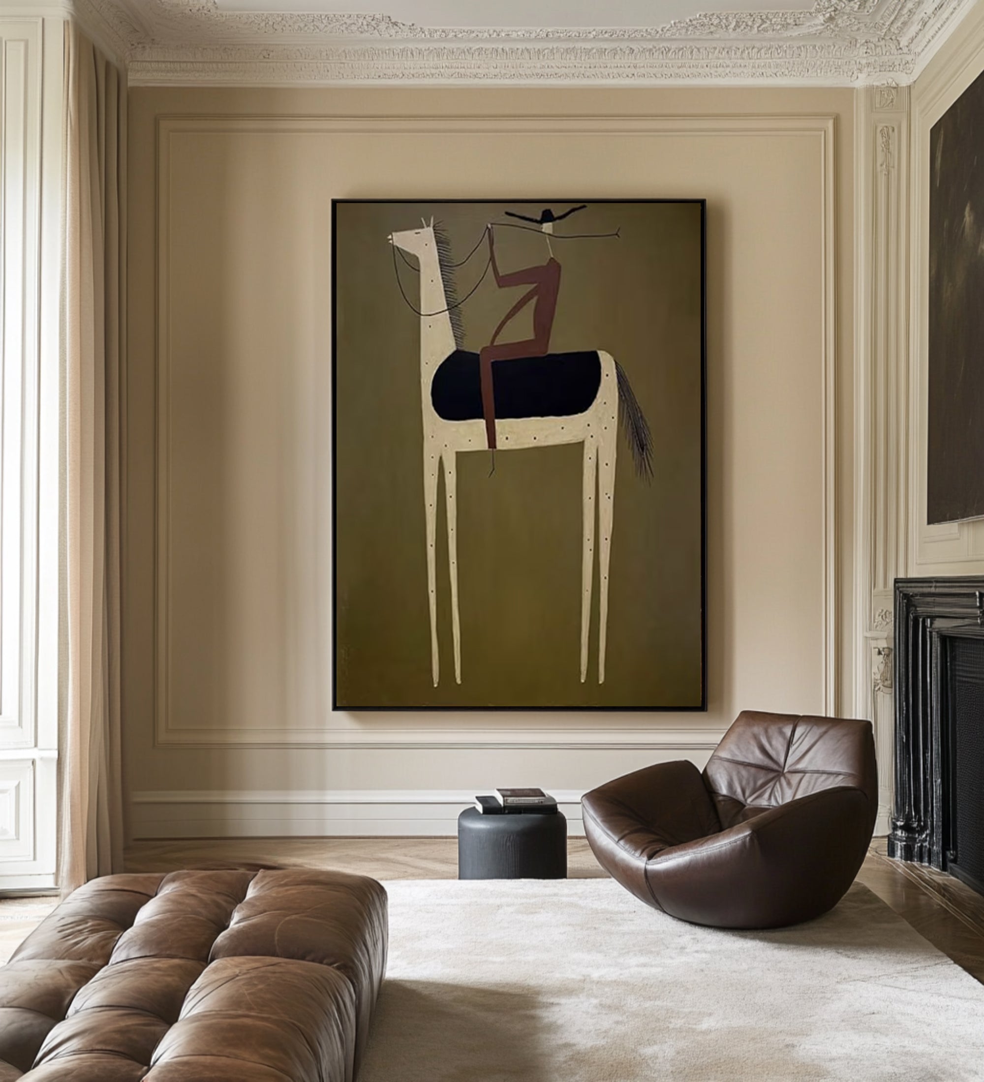Large Contemporary Horse Rider Canvas Luxury Mid Century Wall Decor