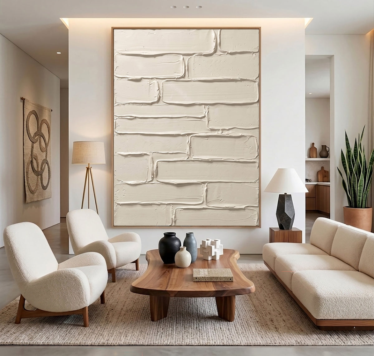 Handcrafted Surface Contemporary Neutral Abstract Painting Textured Cream White Handmade Wall Art